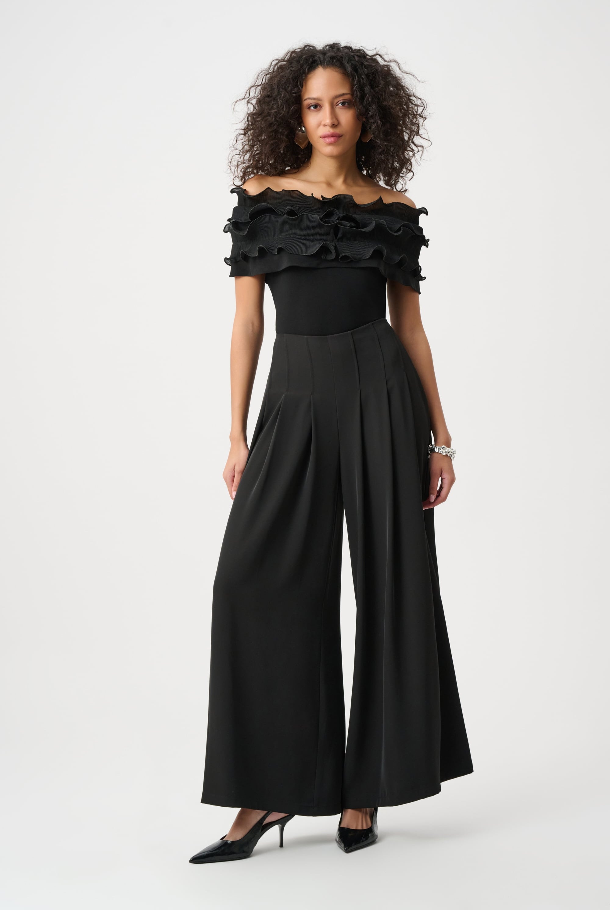 Silky Knit Off-Shoulder Top With Ruffles