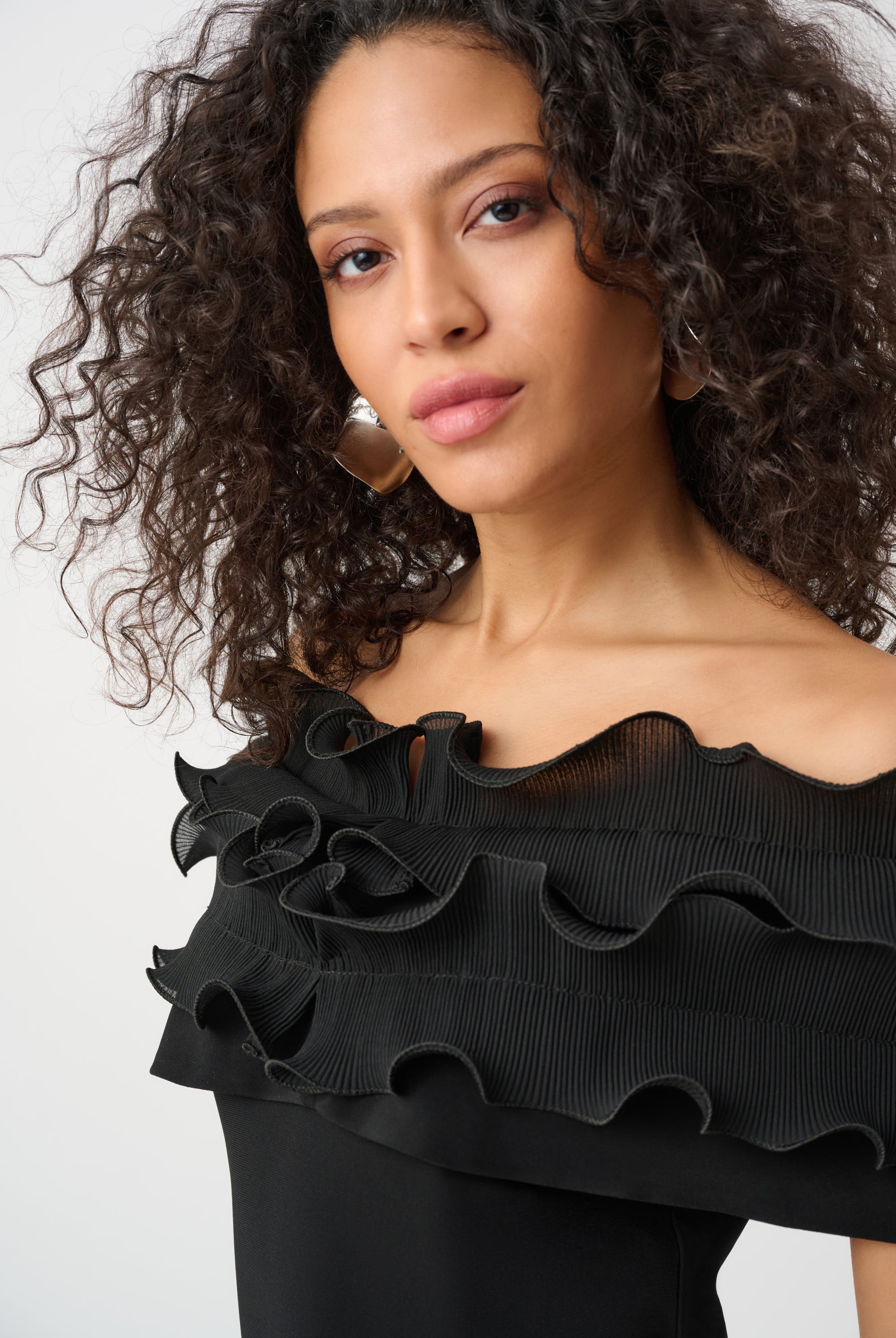 Silky Knit Off-Shoulder Top With Ruffles