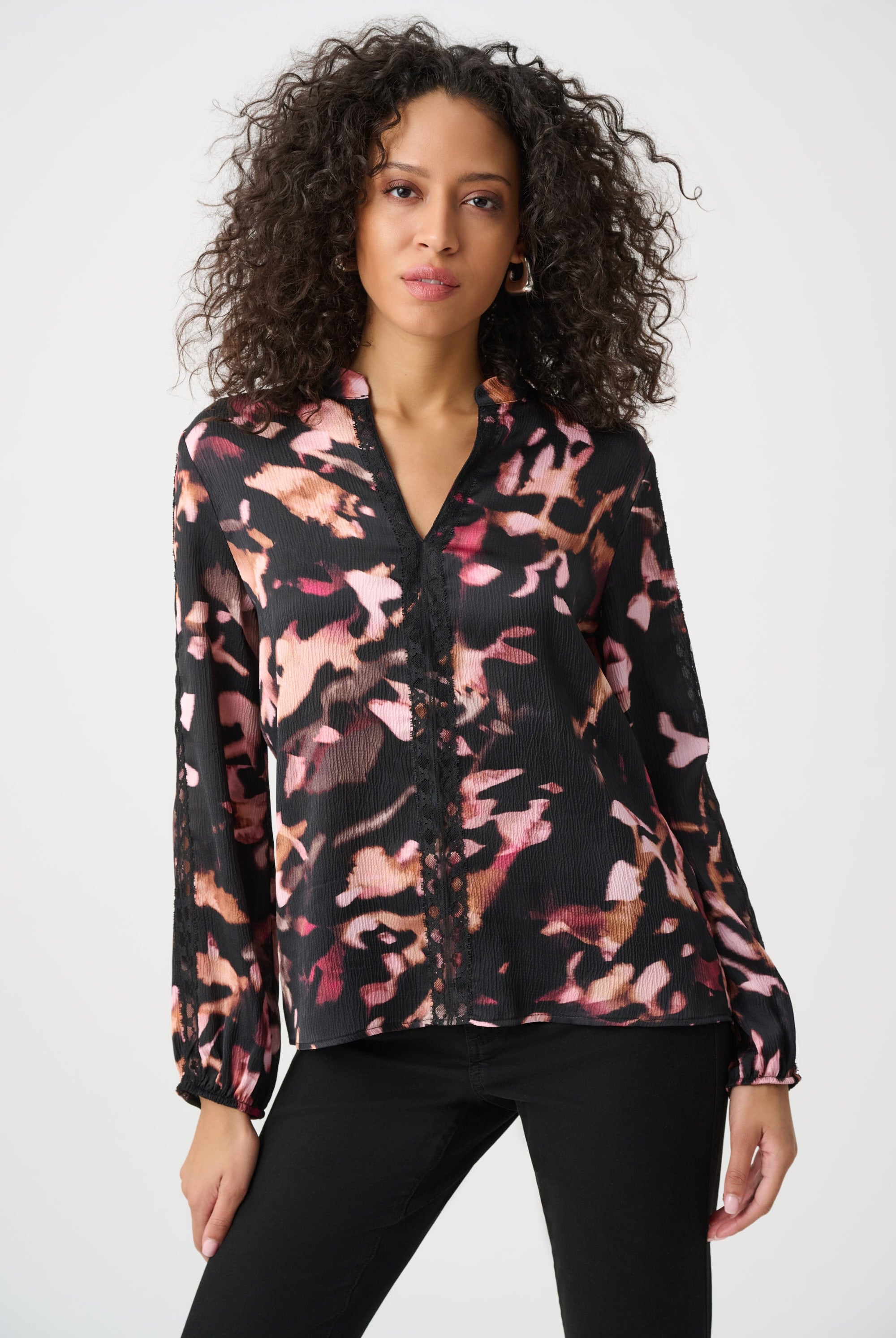 Textured Satin Abstract Print Top