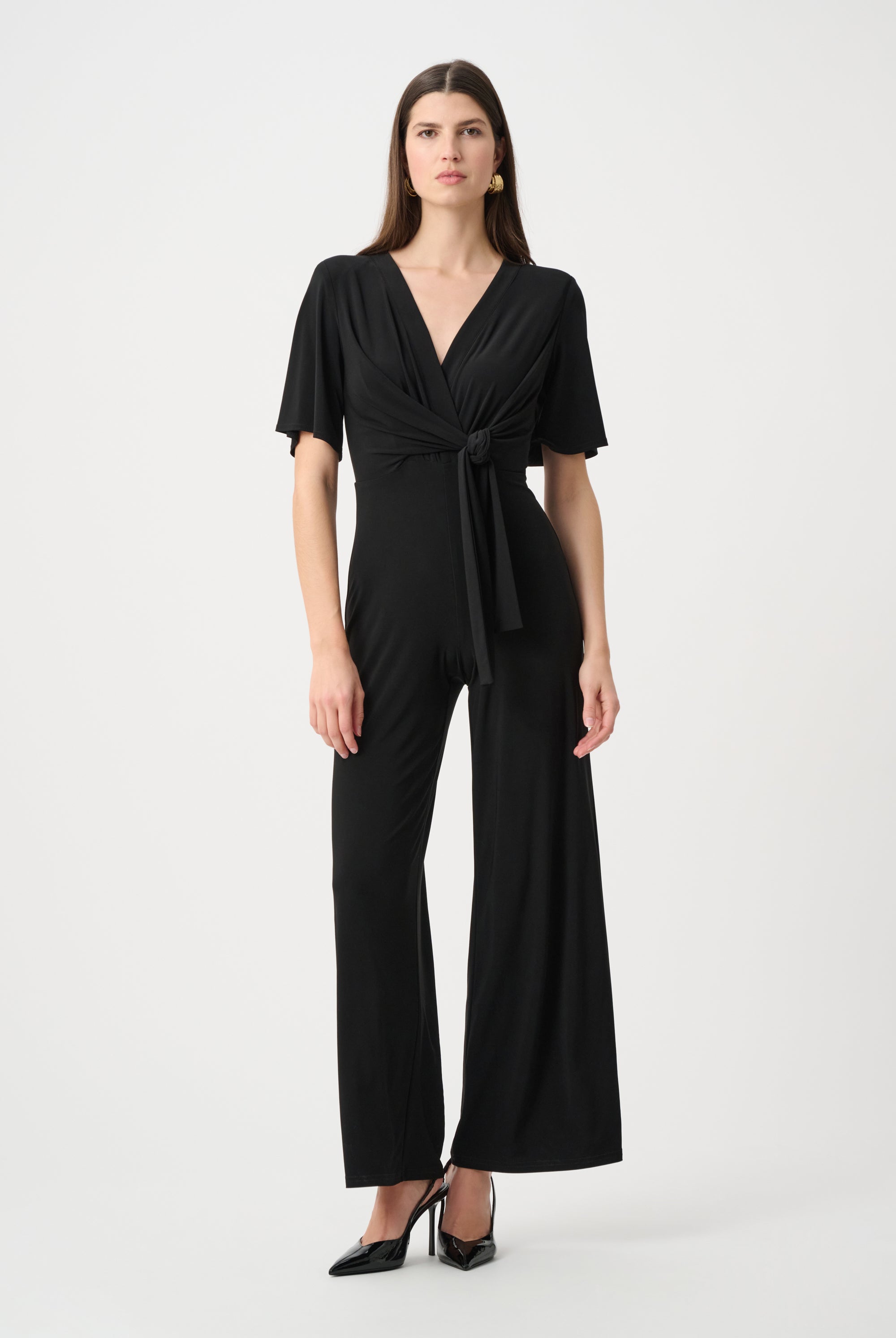 Silky Knit Wide-Leg Wrap Jumpsuit