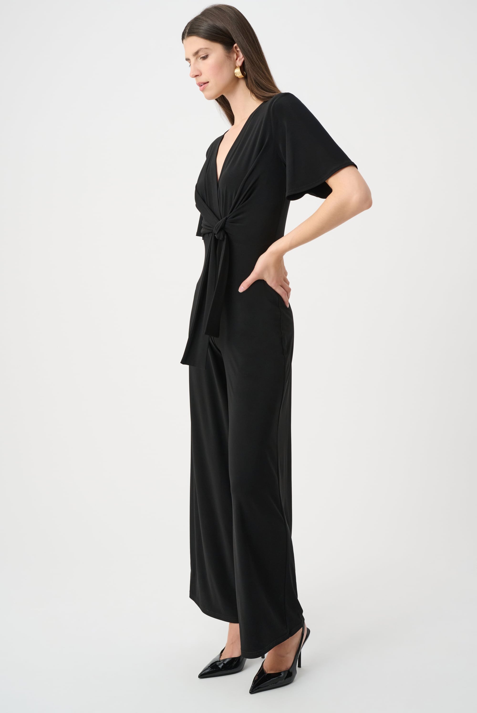 Silky Knit Wide-Leg Wrap Jumpsuit