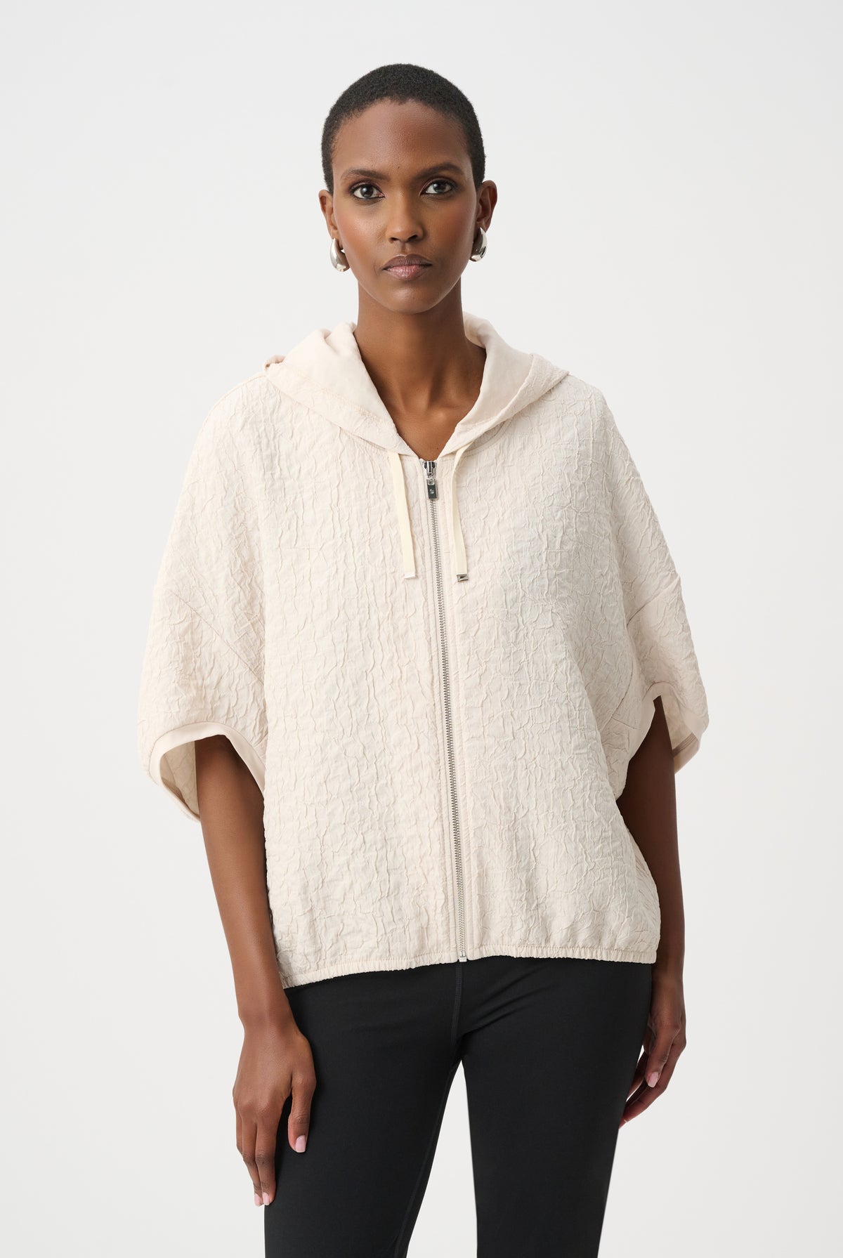 Joseph Ribkoff Textured Jacquard Hooded Zipped Jacket-263604, view 2