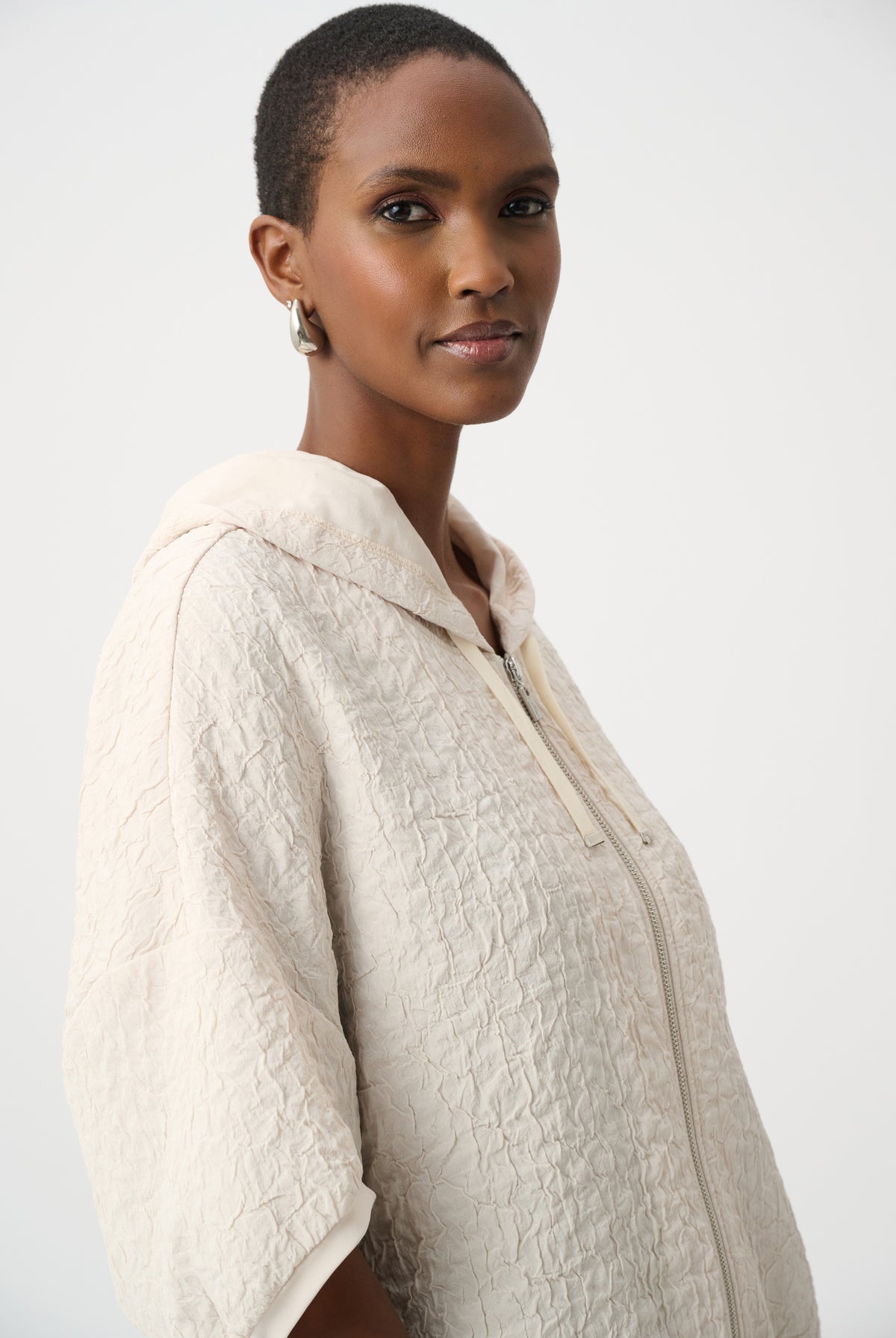 Joseph Ribkoff Textured Jacquard Hooded Zipped Jacket-263604, view 3