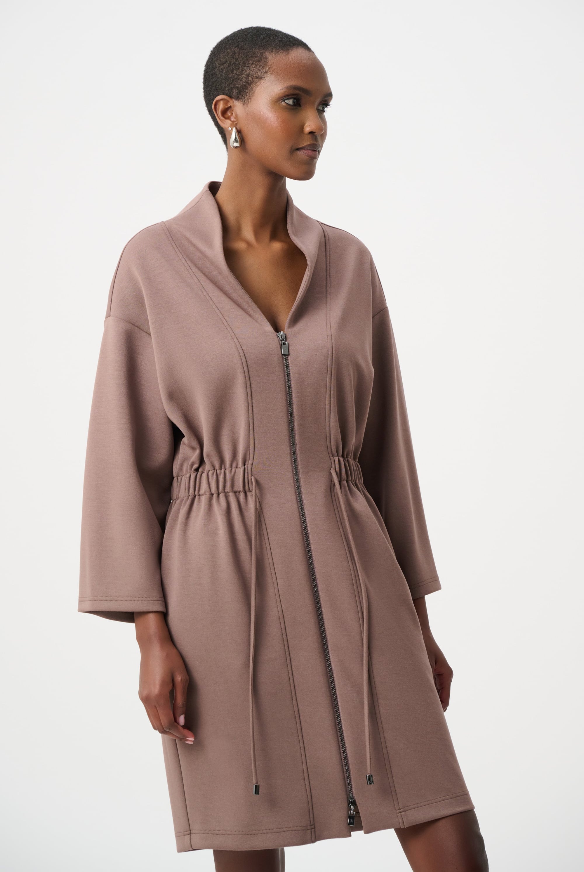 Scuba Jersey Dress With Front Zipper