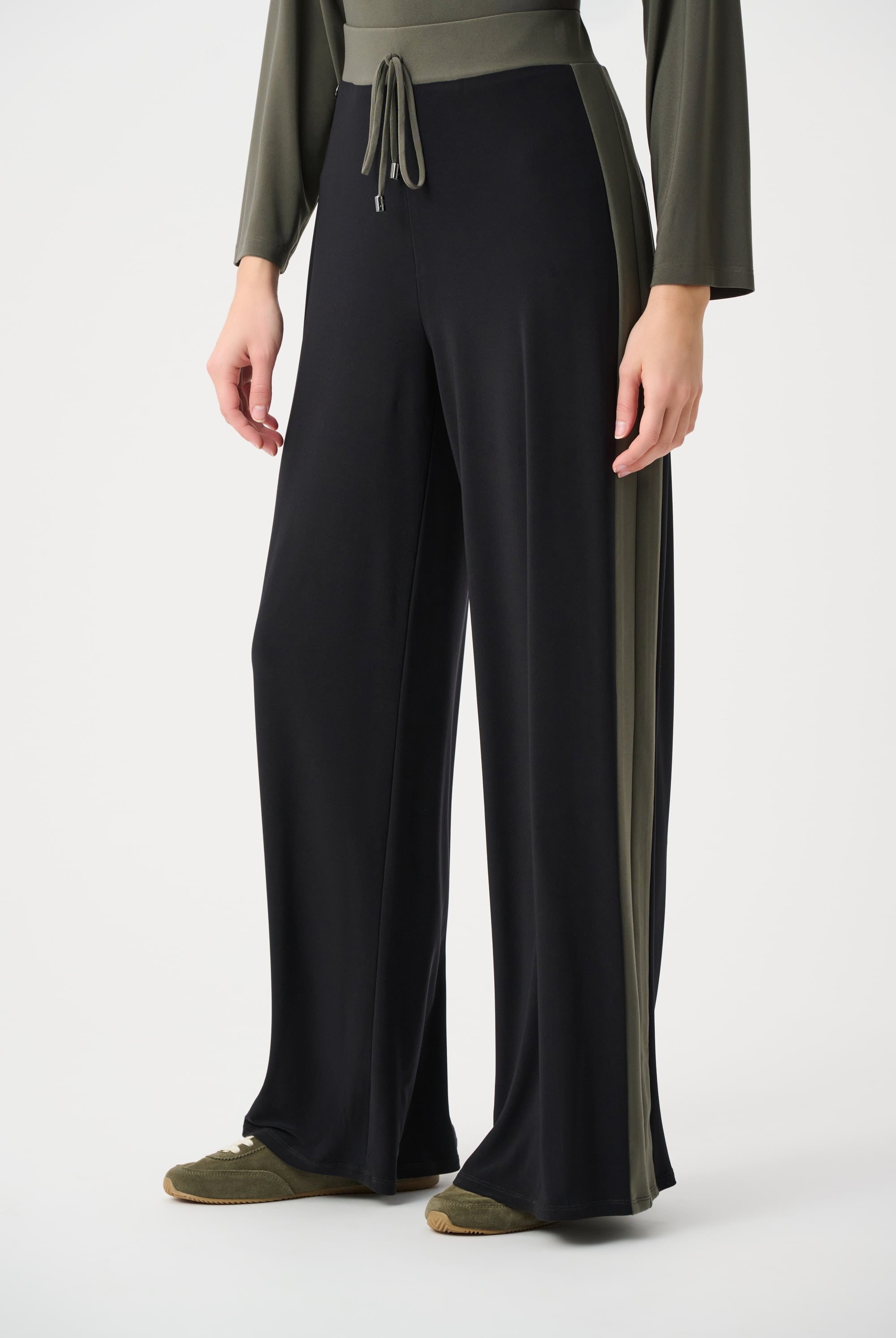Silky Knit Color Block Wide Leg Pull-On Pants