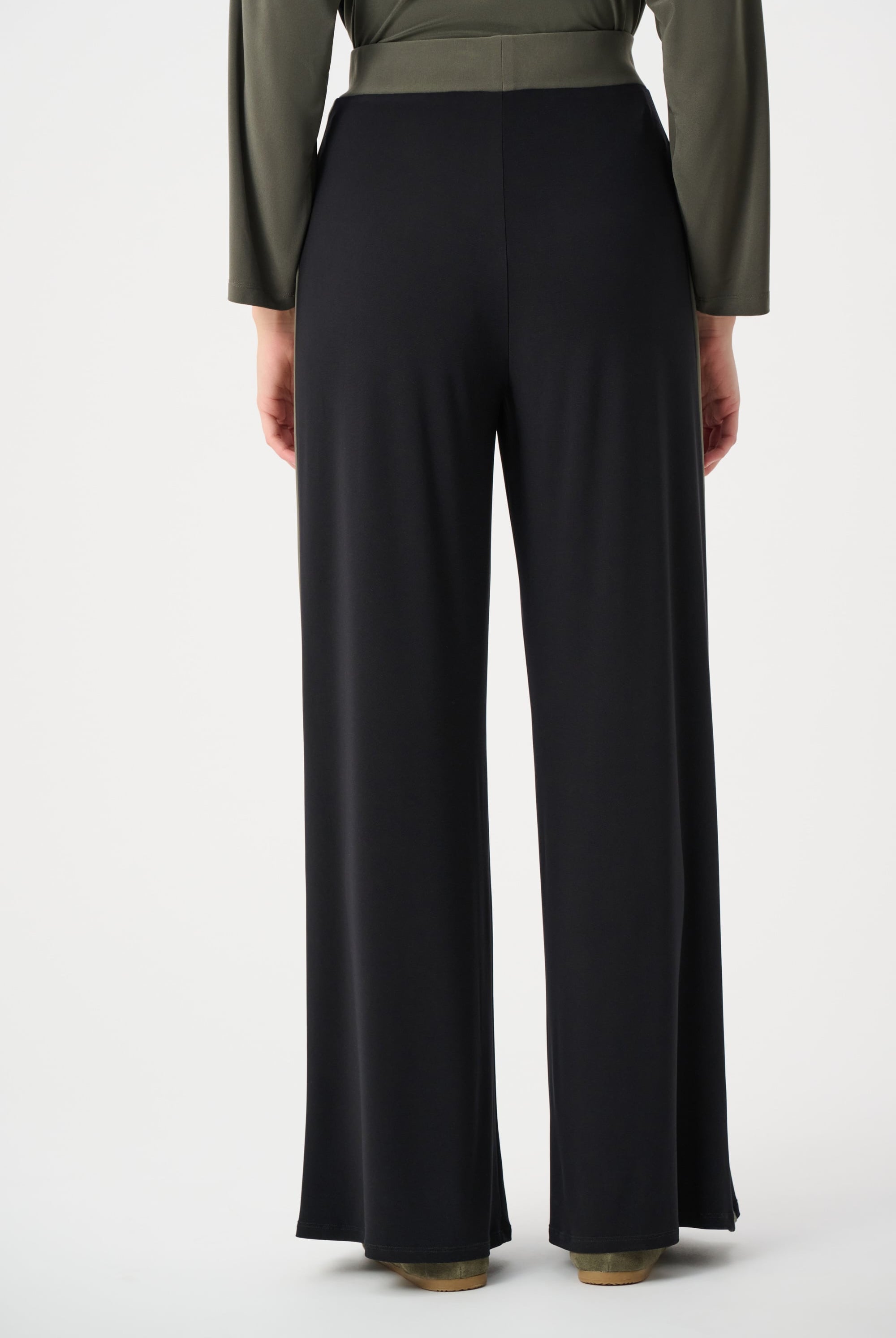Silky Knit Color Block Wide Leg Pull-On Pants