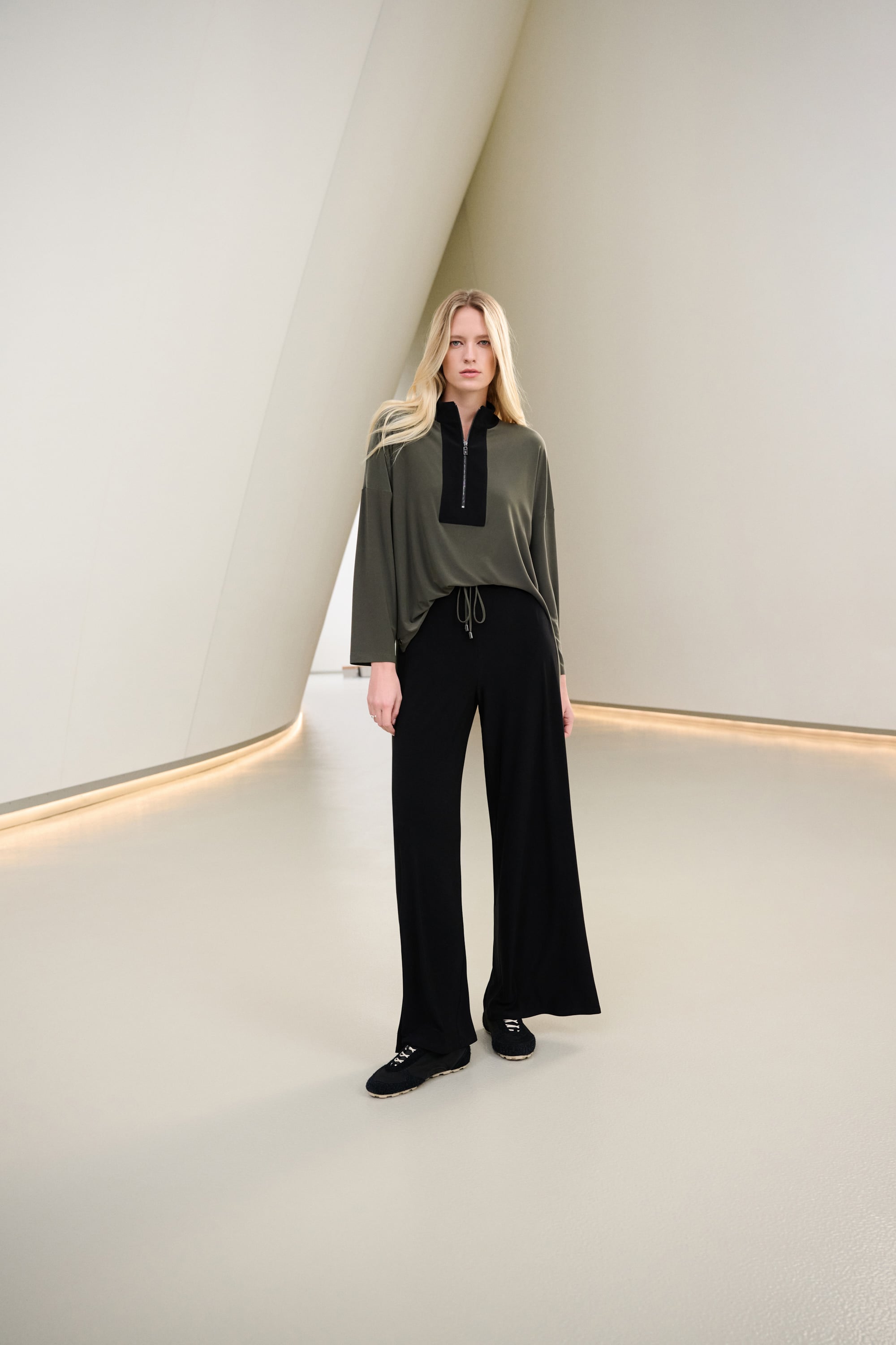 Silky Knit Color Block Wide Leg Pull-On Pants