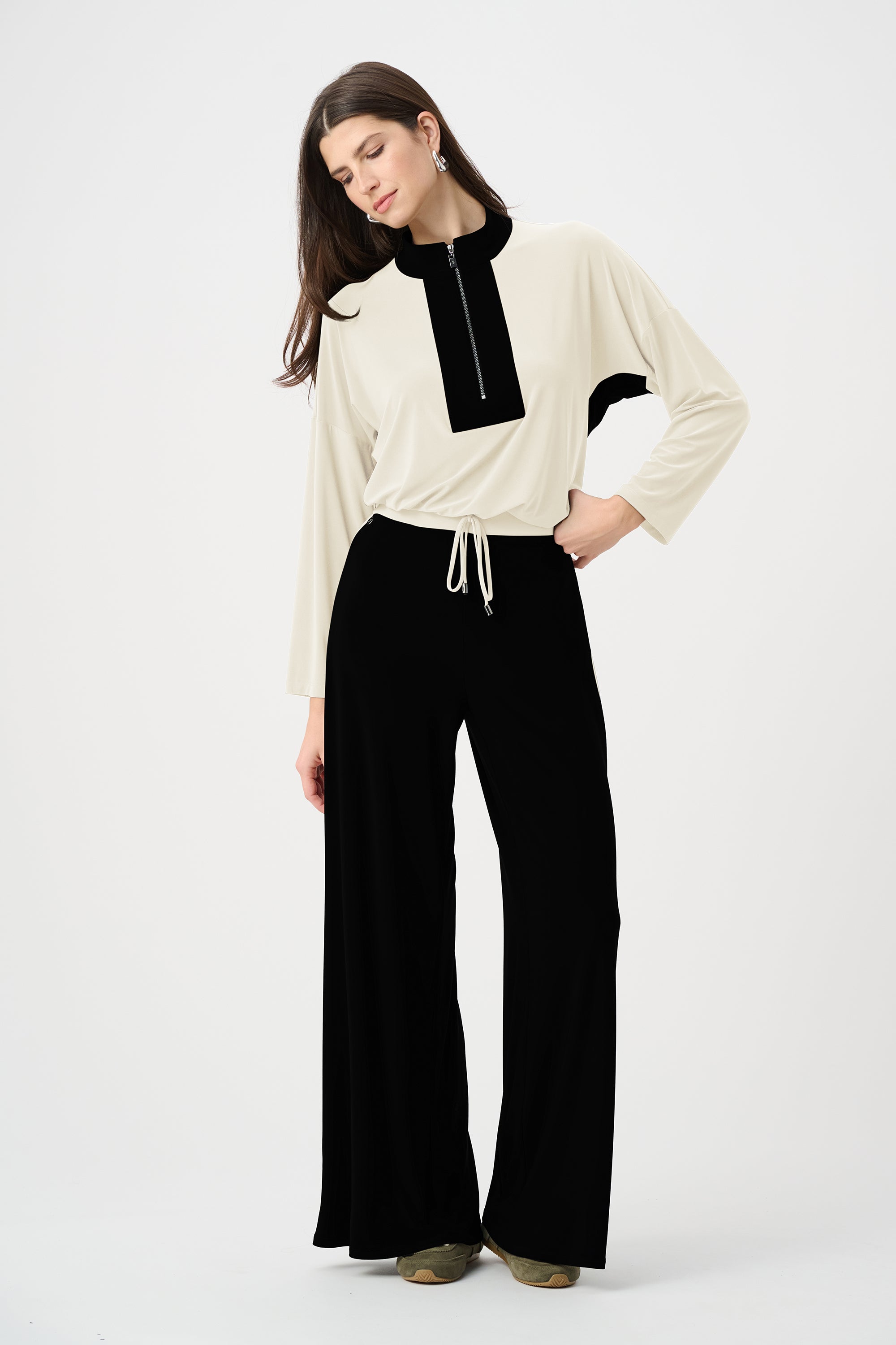 Silky Knit Color Block Wide Leg Pull-On Pants