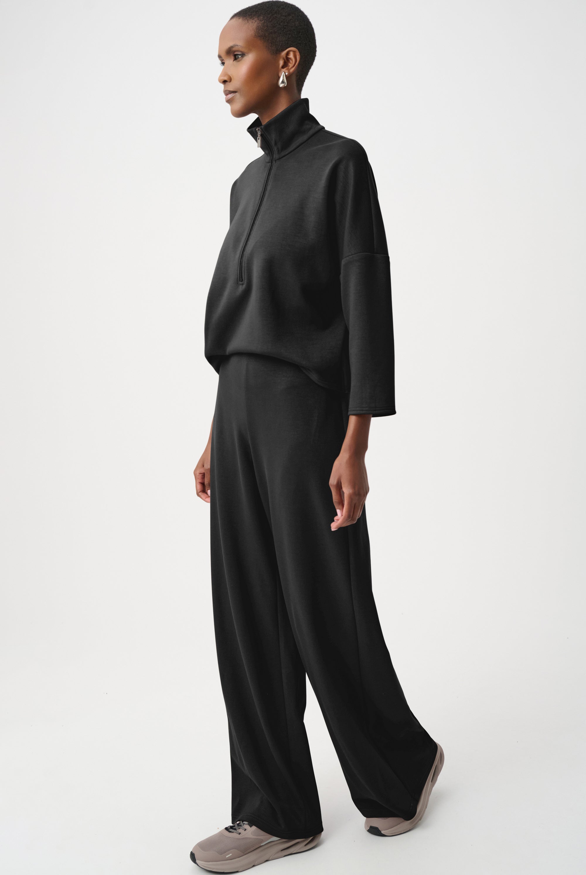 Scuba Jersey Mock-Neck Wide Leg Jumpsuit
