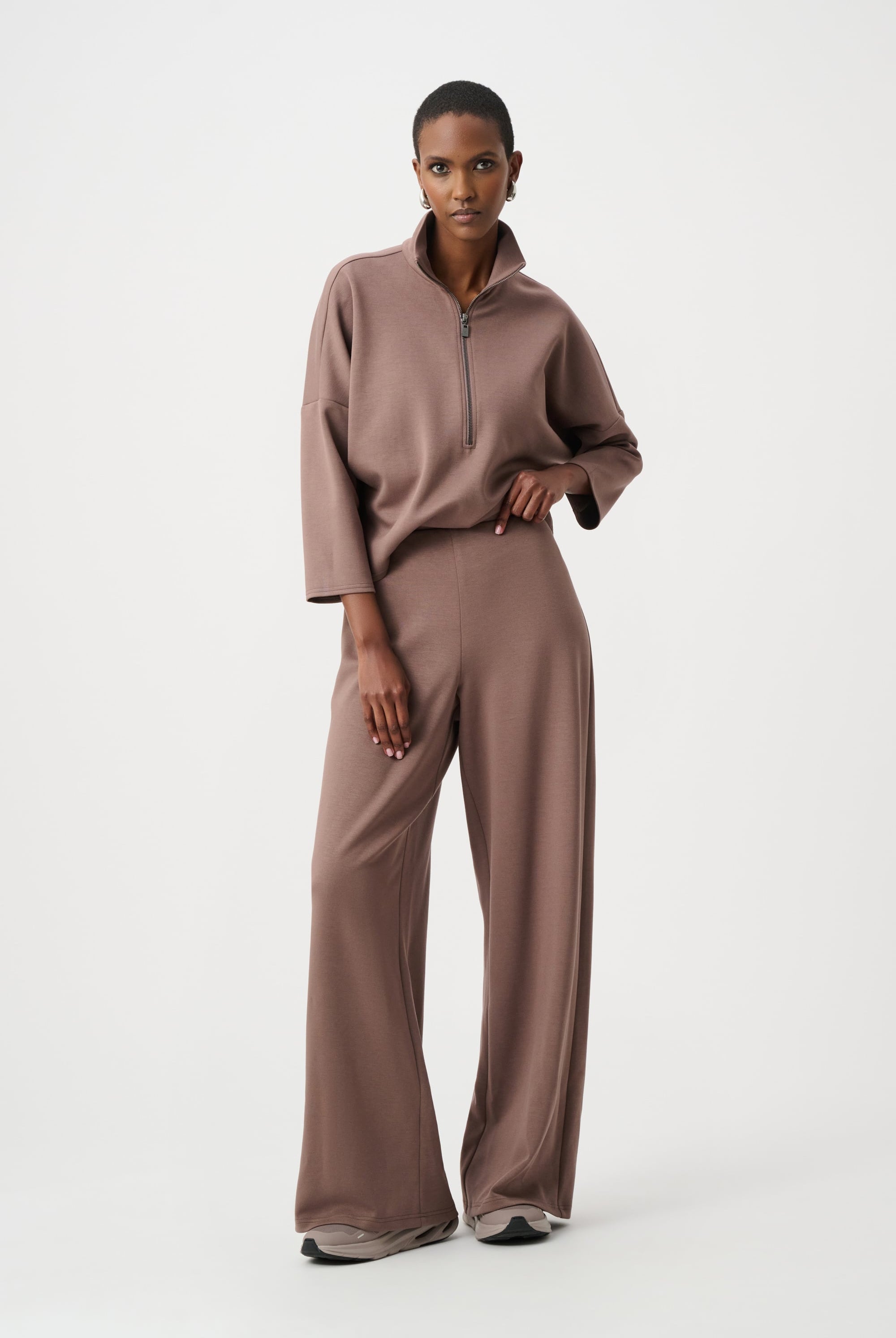 Scuba Jersey Mock-Neck Wide Leg Jumpsuit