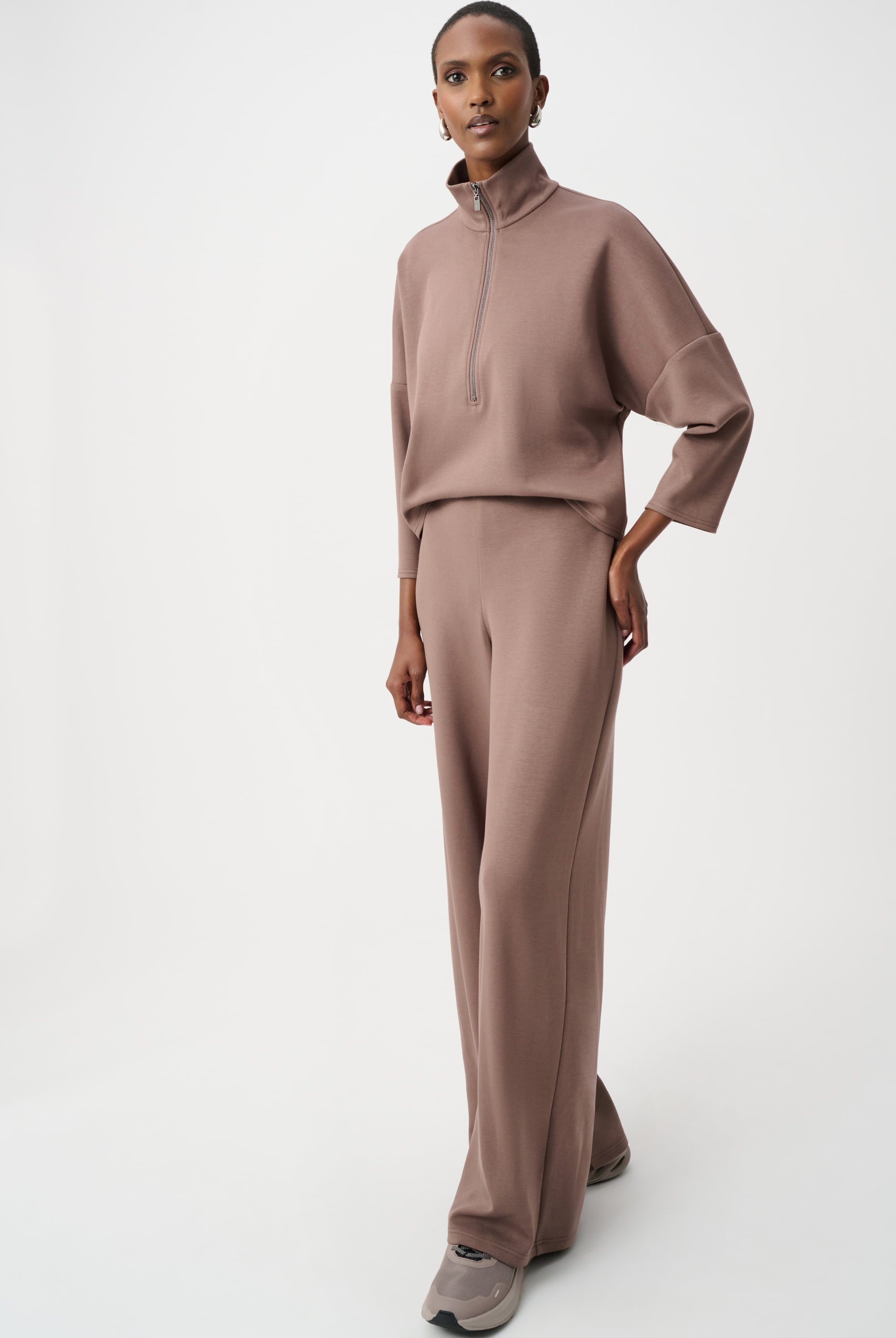 Scuba Jersey Mock-Neck Wide Leg Jumpsuit