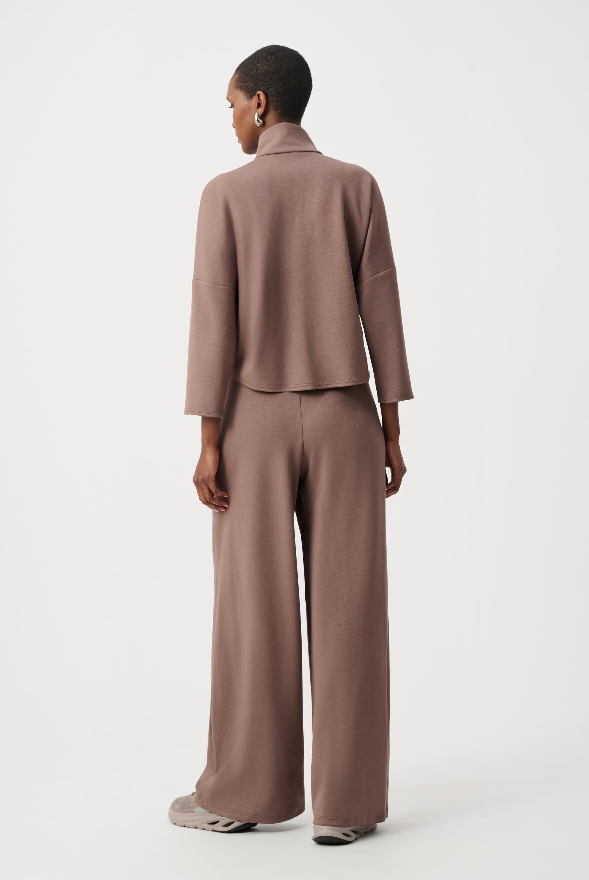 Scuba Jersey Mock-Neck Wide Leg Jumpsuit