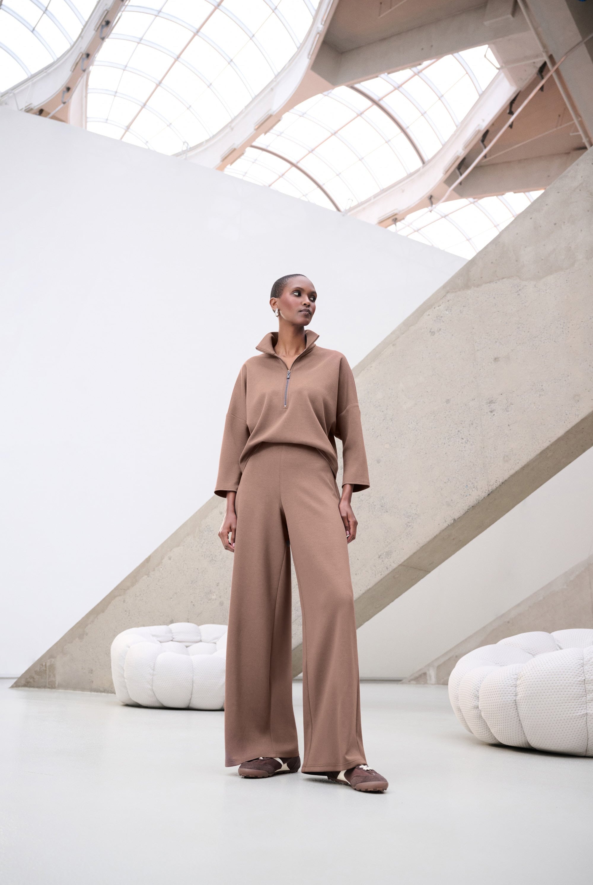 Scuba Jersey Mock-Neck Wide Leg Jumpsuit