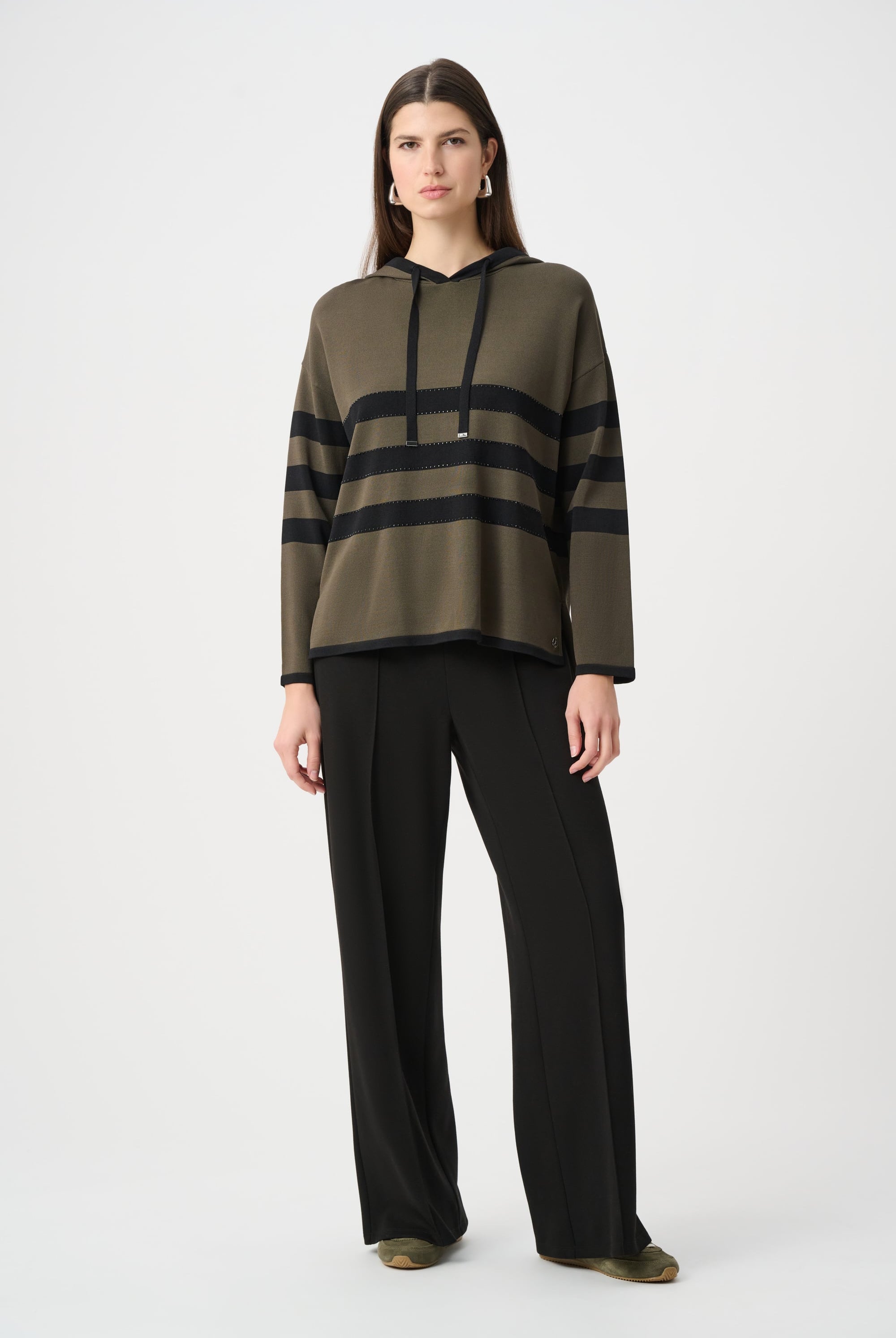 Sweater Knit Striped Hooded Sweater