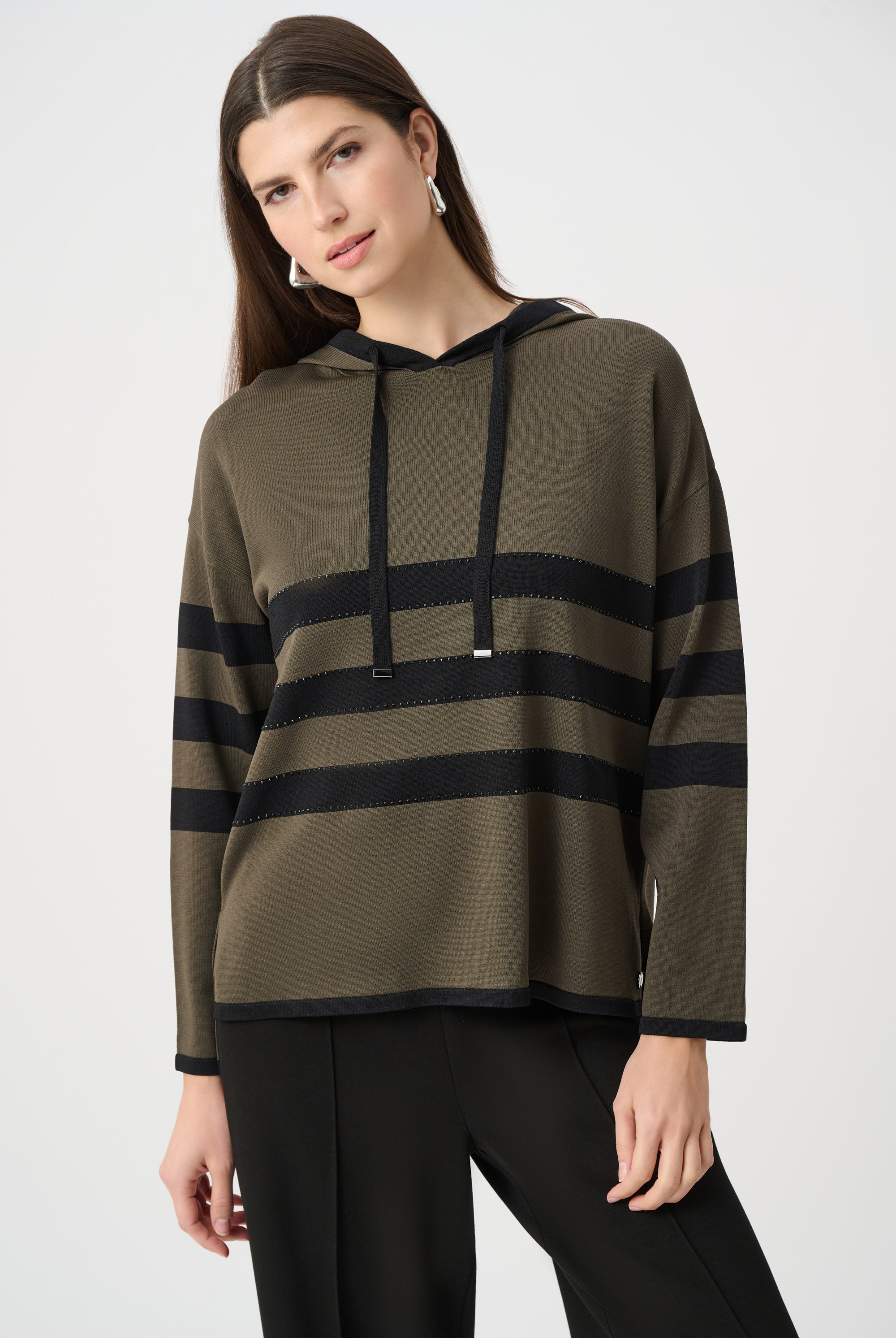 Sweater Knit Striped Hooded Sweater