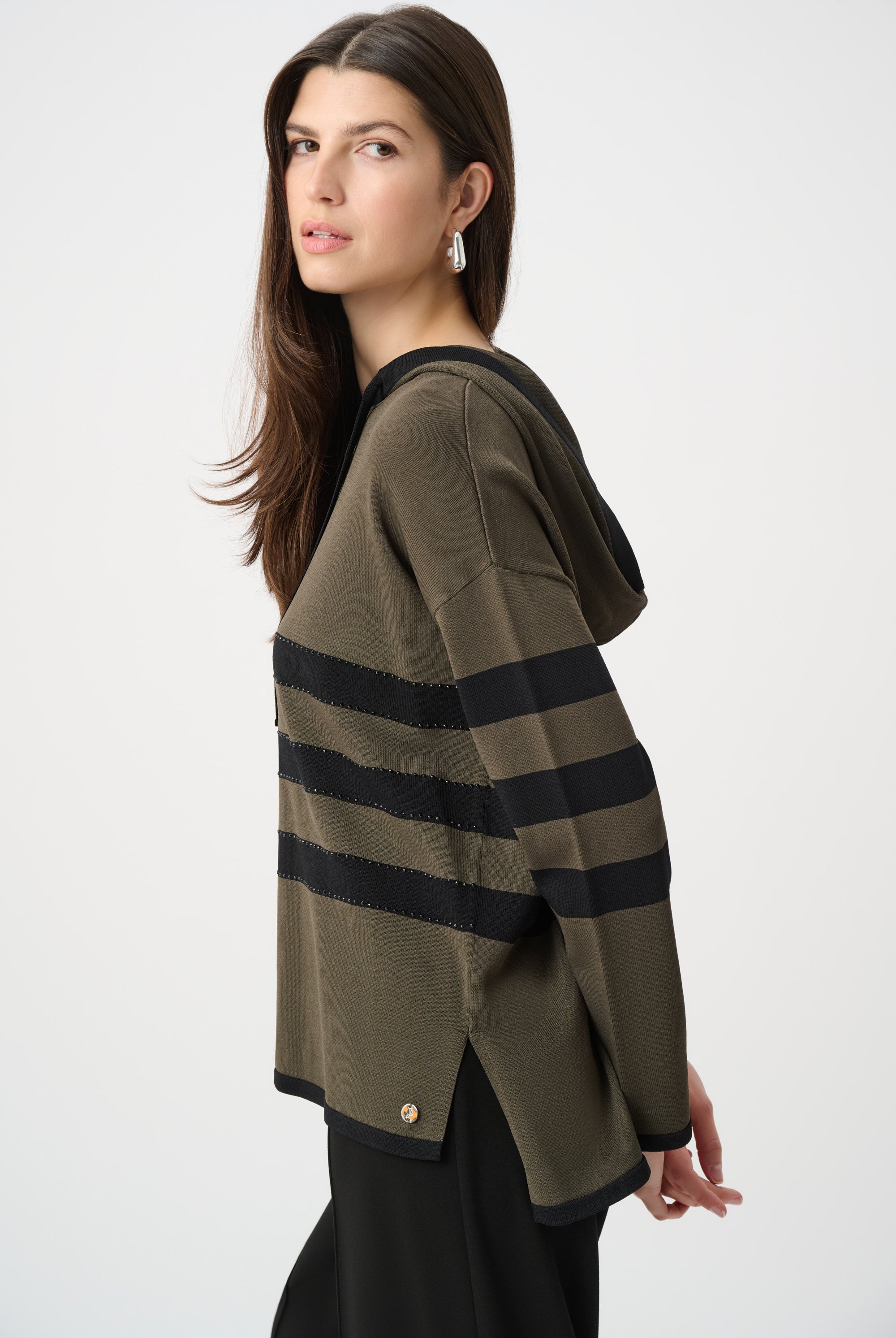 Sweater Knit Striped Hooded Sweater