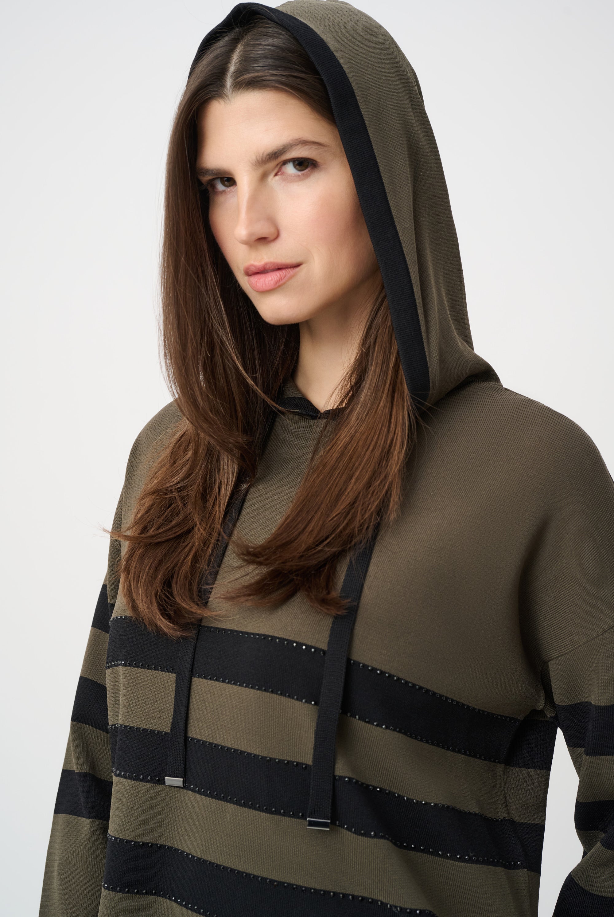 Sweater Knit Striped Hooded Sweater