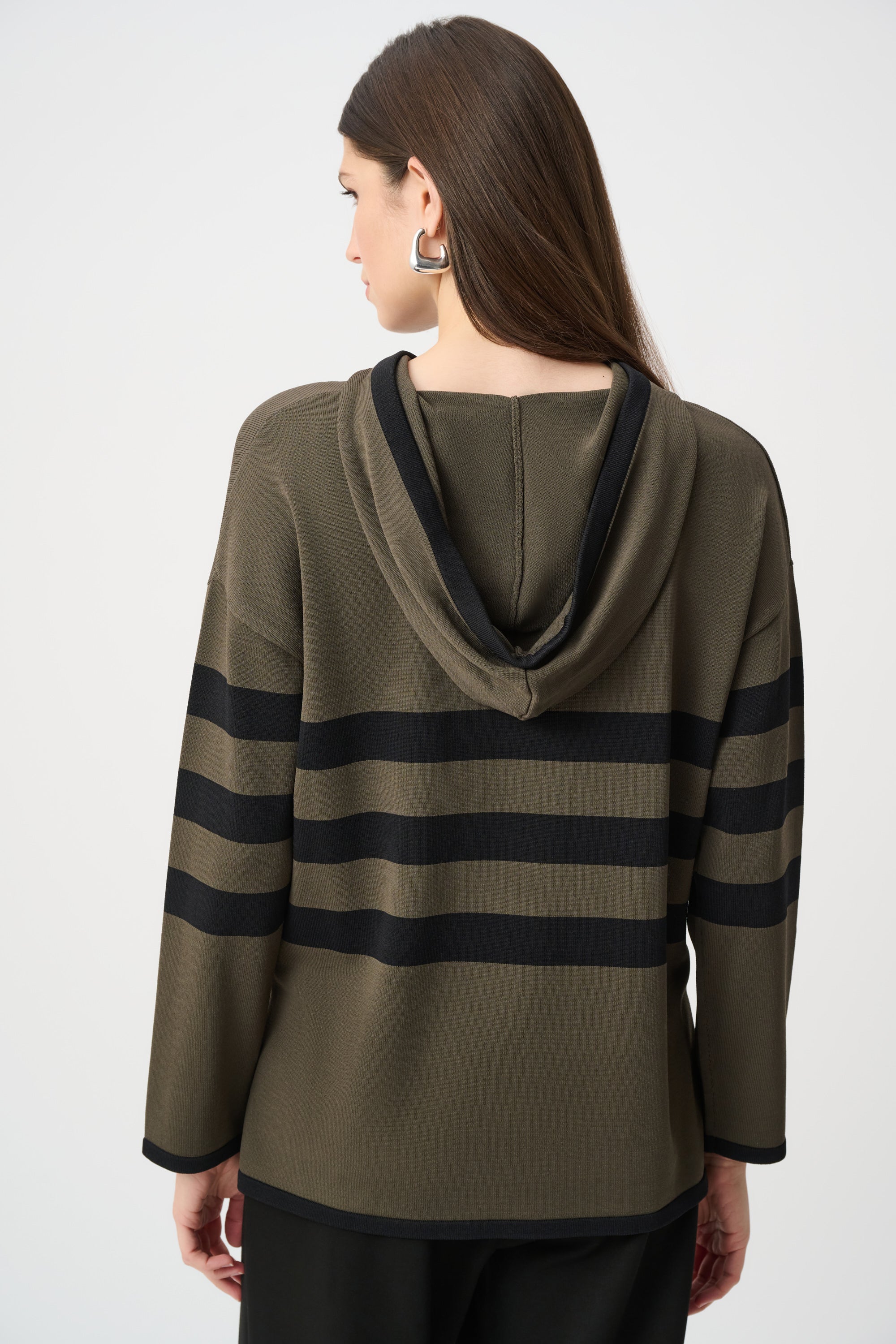 Sweater Knit Striped Hooded Sweater