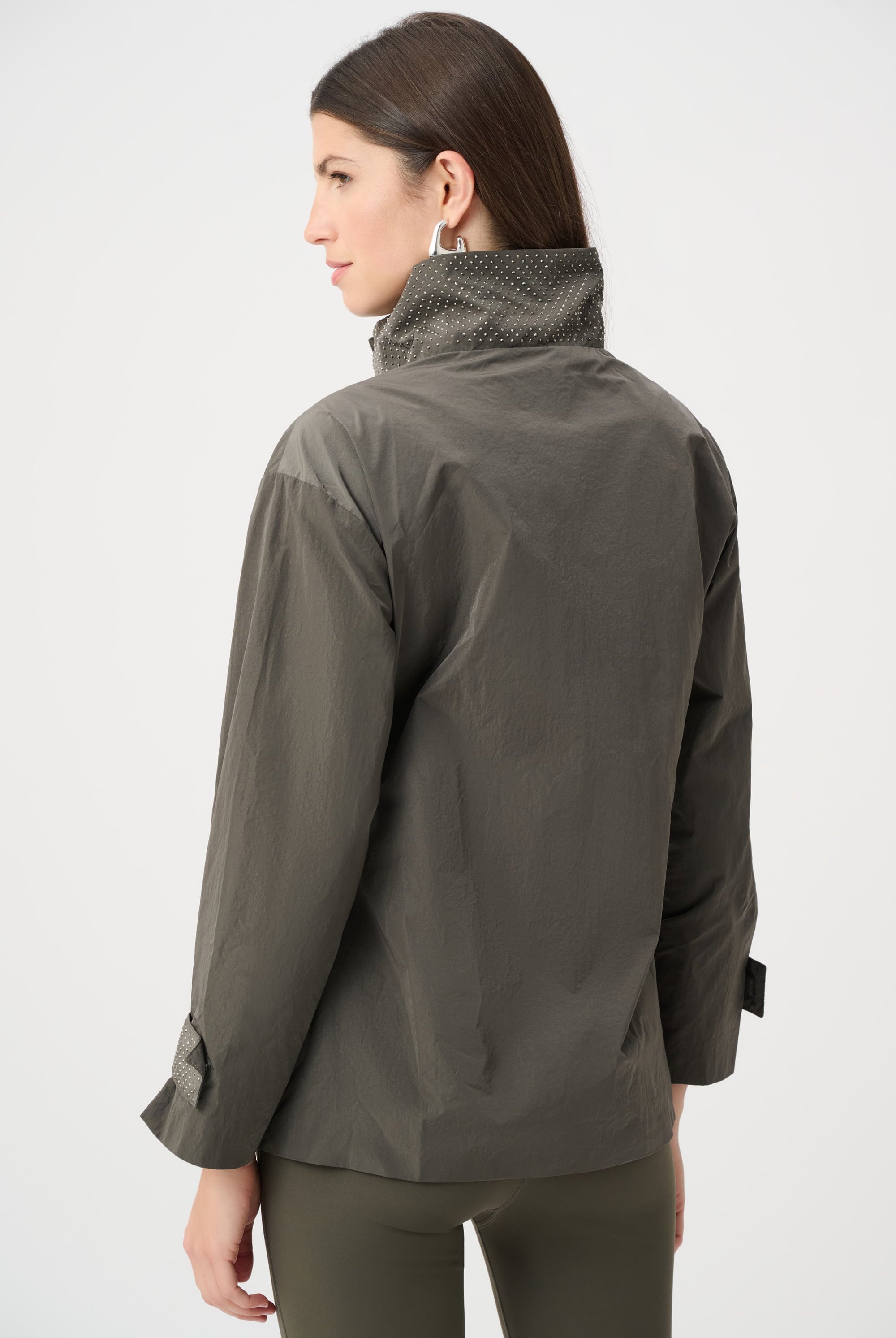 Nylon Mock-Neck Embellished Jacket