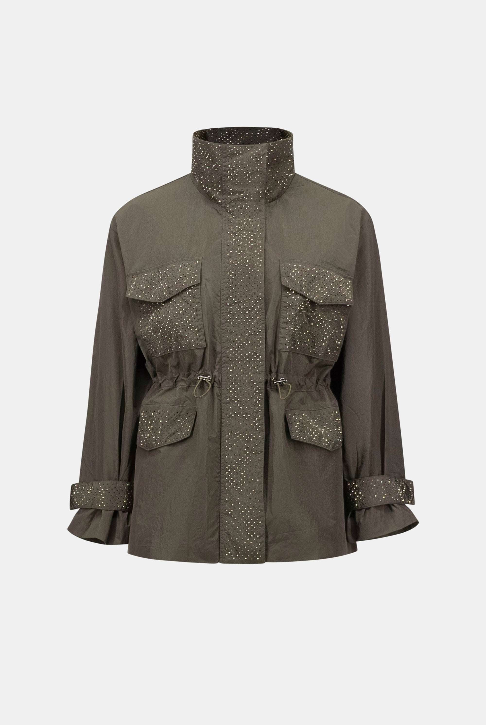 Nylon Mock-Neck Embellished Jacket