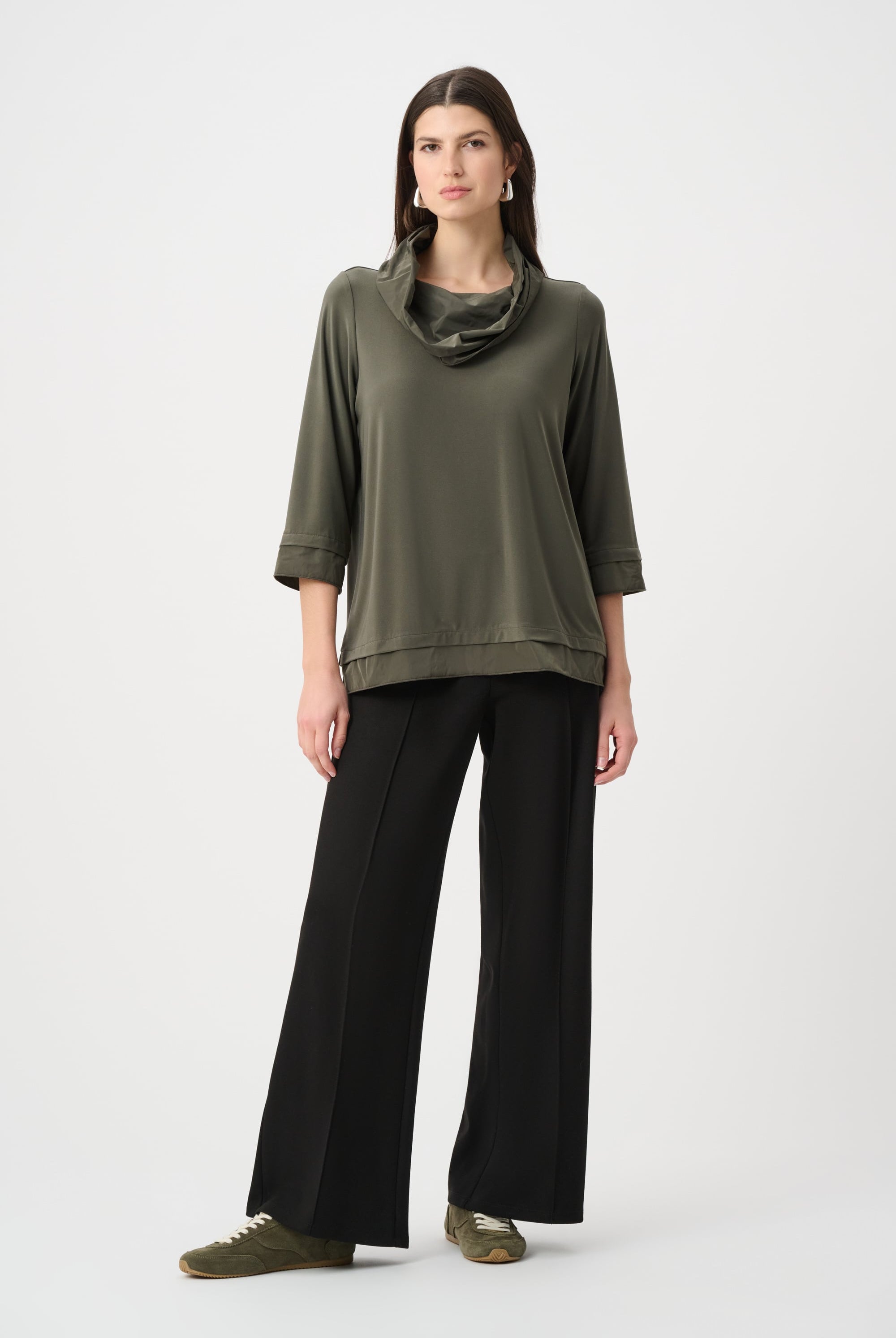 Silky Knit And Memory Cowl-Neck Top