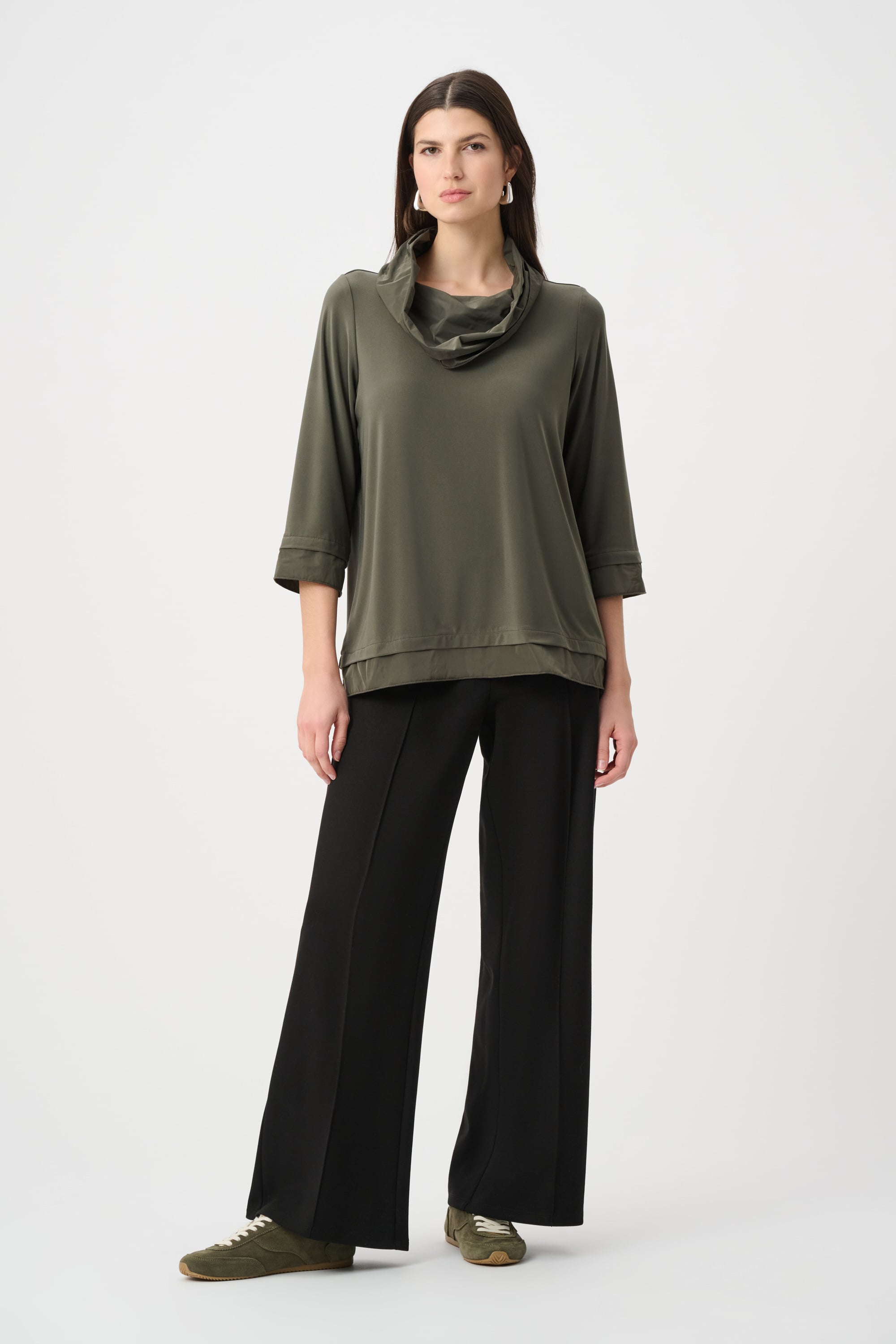Silky Knit And Memory Cowl-Neck Top