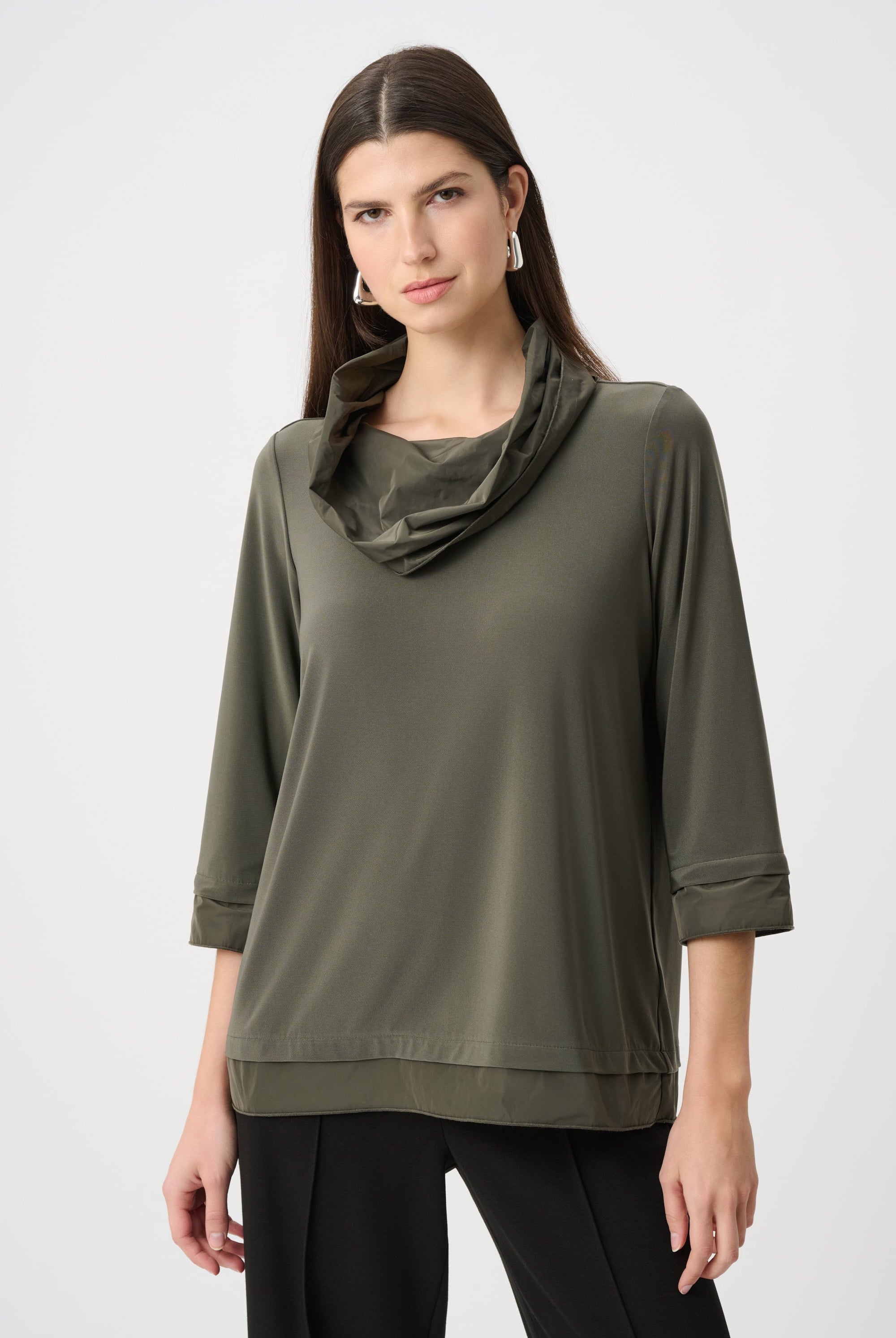 Silky Knit And Memory Cowl-Neck Top