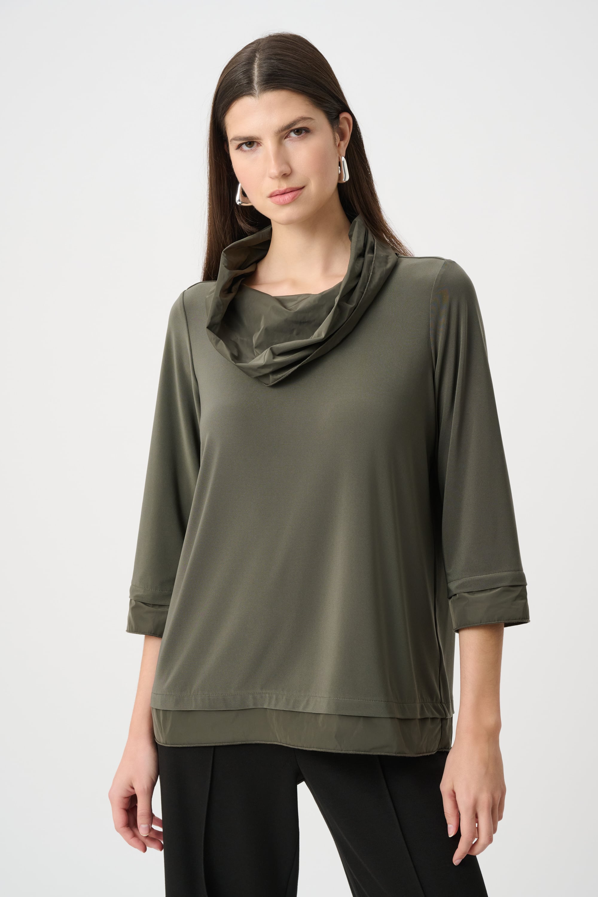 Silky Knit And Memory Cowl-Neck Top