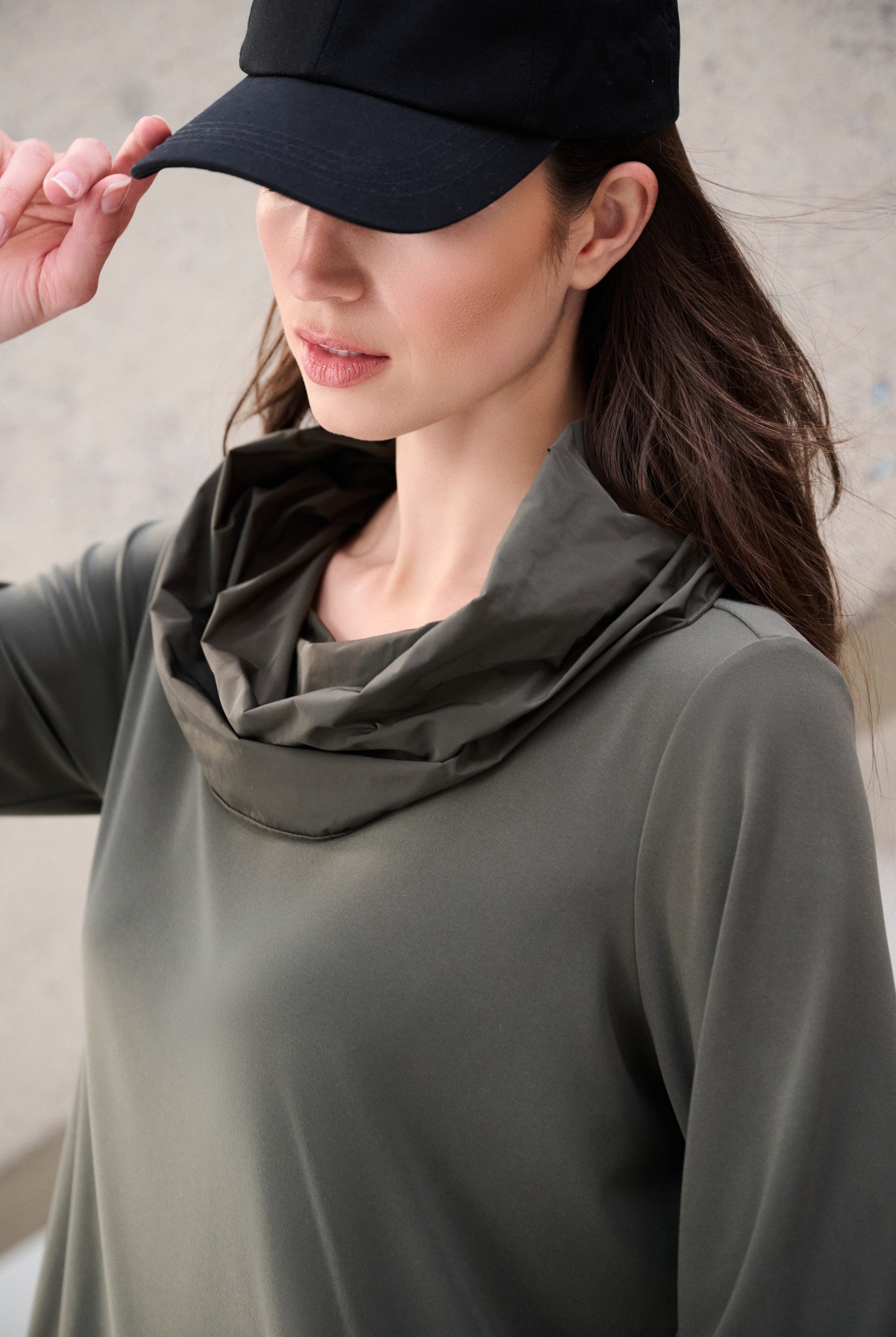 Silky Knit And Memory Cowl-Neck Top