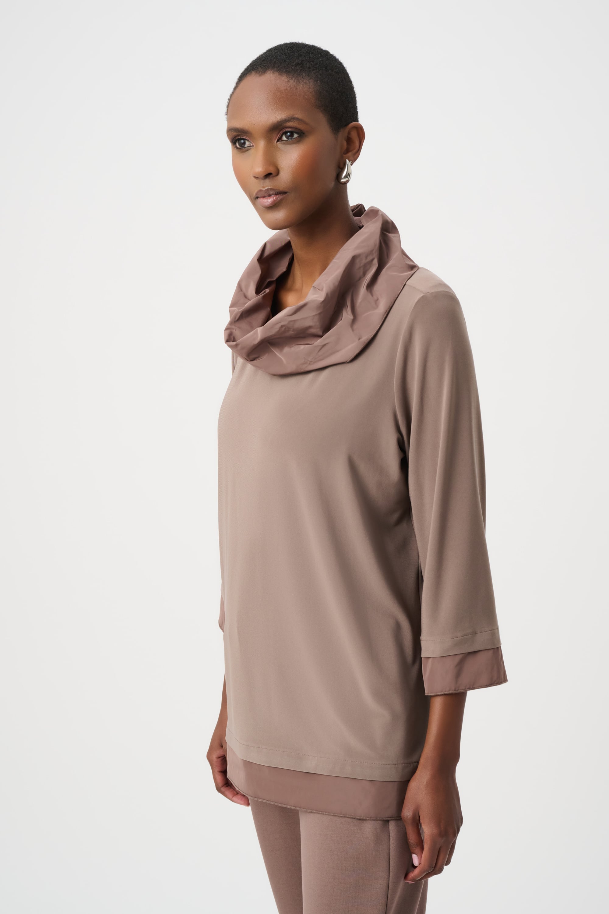 Silky Knit And Memory Cowl-Neck Top