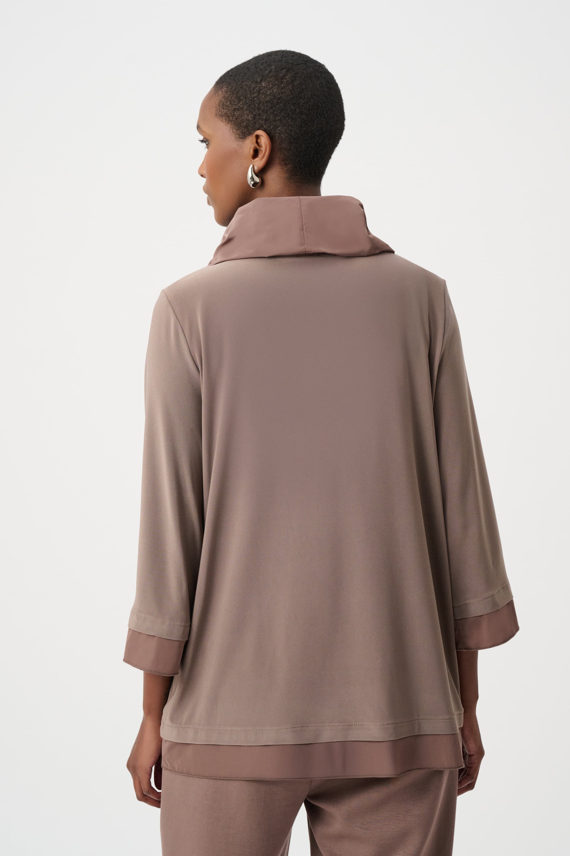 Silky Knit And Memory Cowl-Neck Top