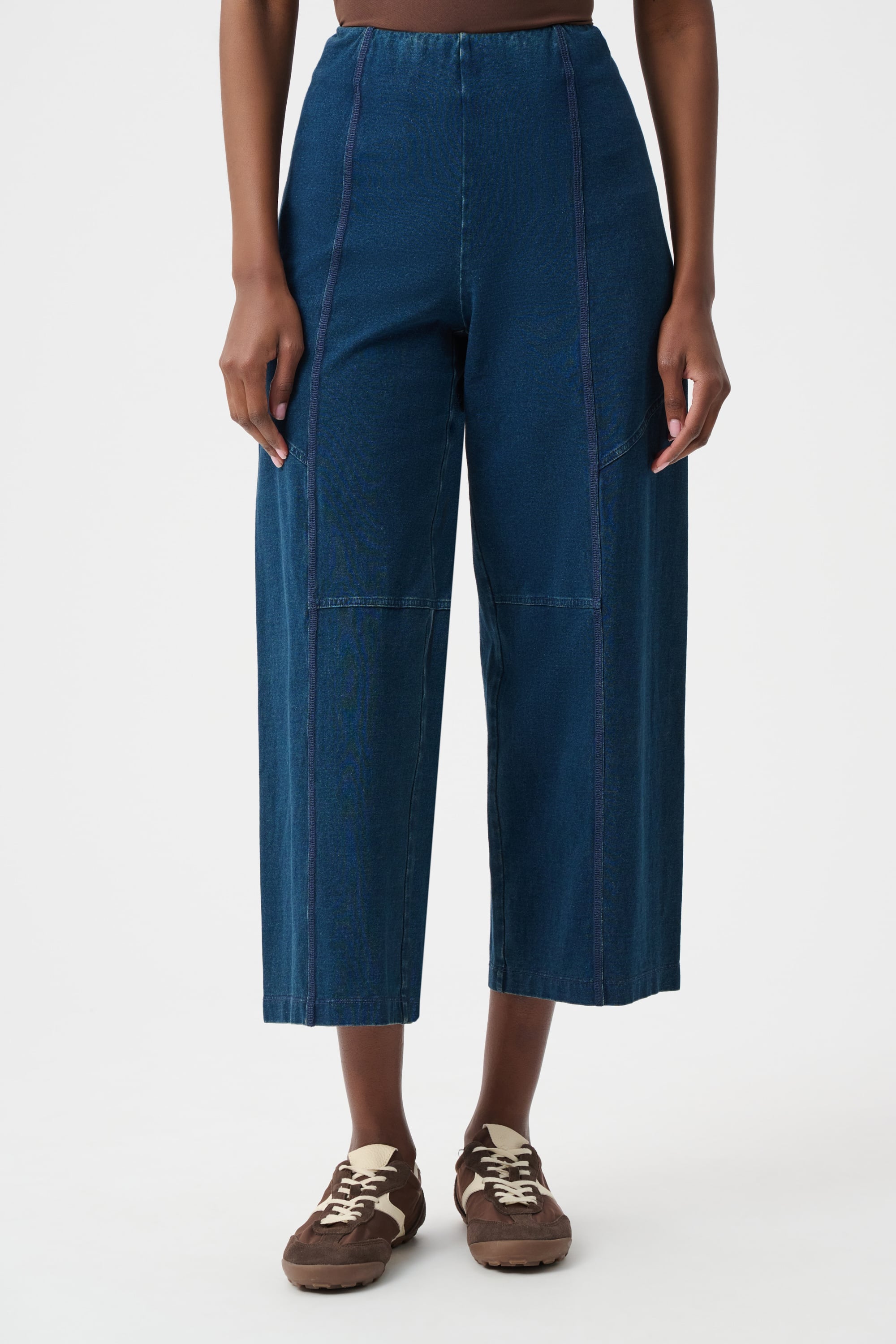 Knit Denim Culotte Pull-On Pants