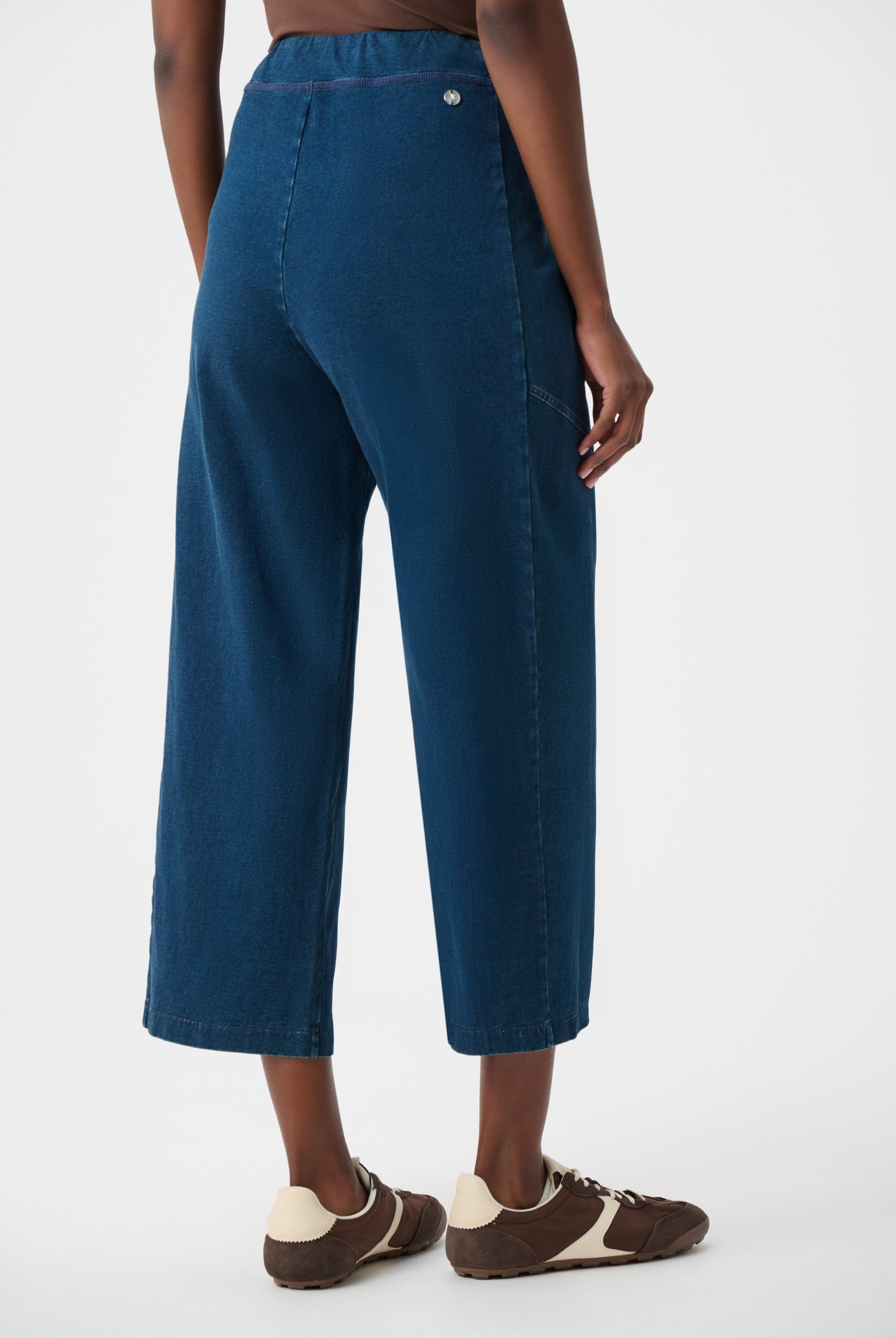 Knit Denim Culotte Pull-On Pants