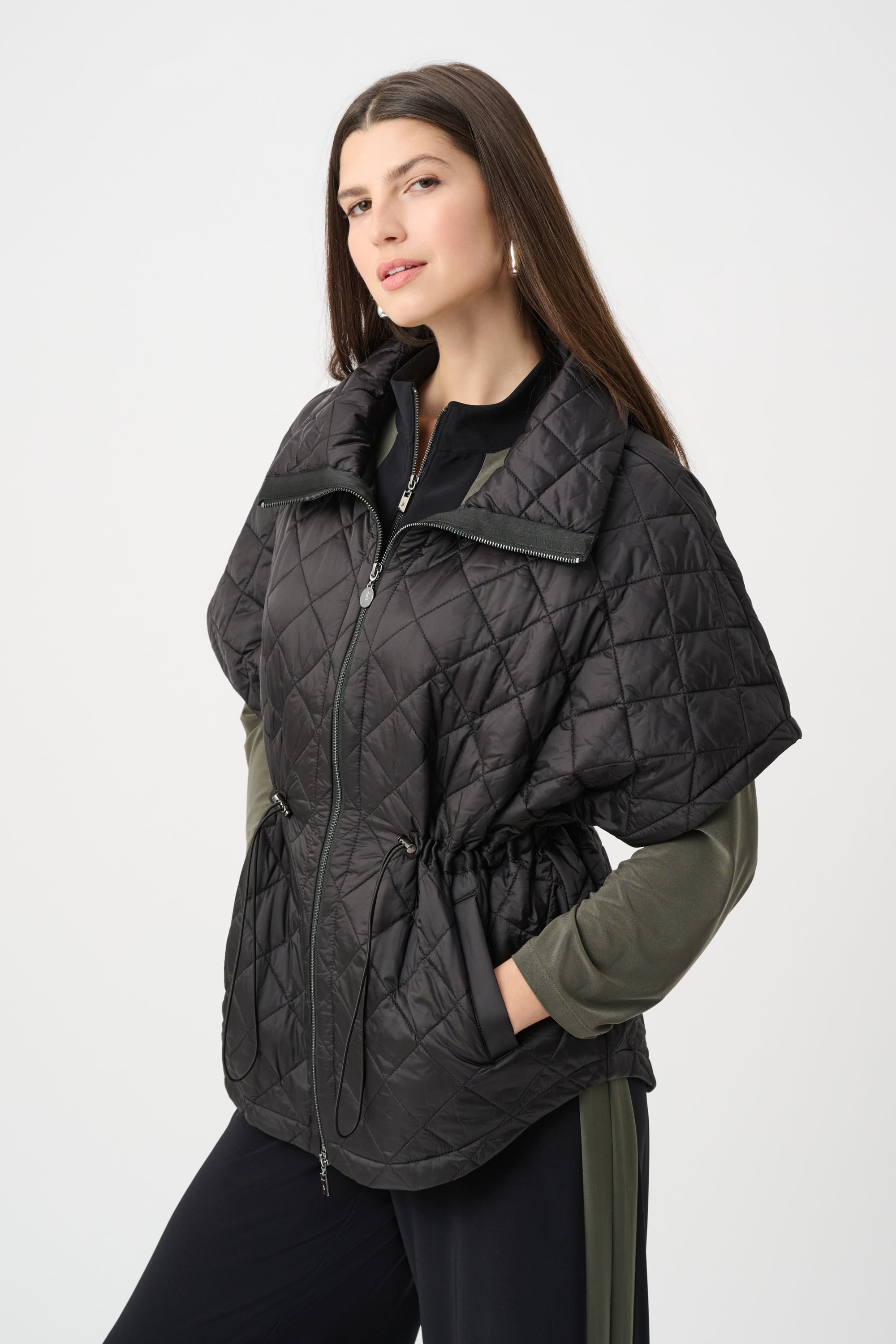 Quilted Nylon Shawl-Neck Boxy Vest
