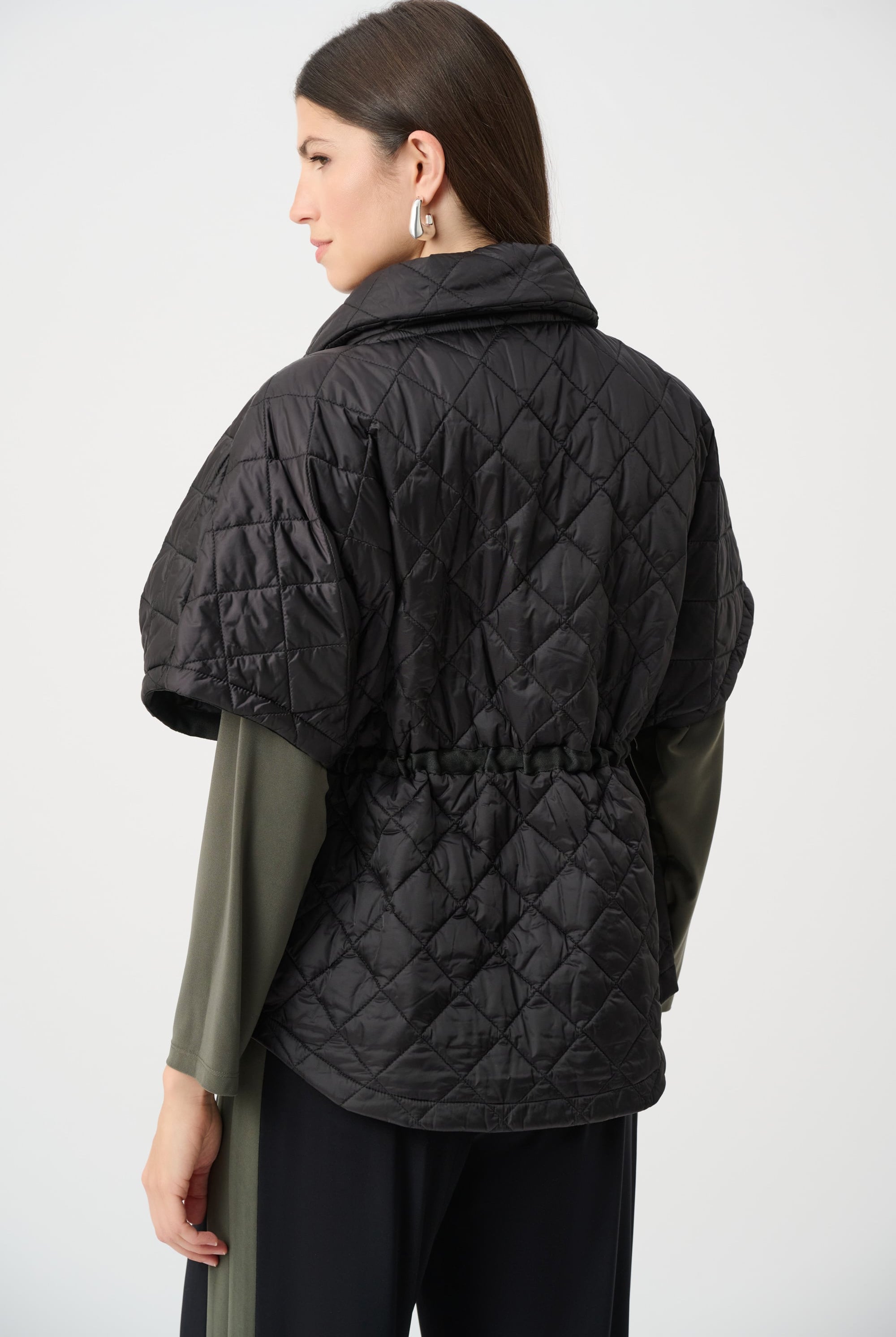 Quilted Nylon Shawl-Neck Boxy Vest