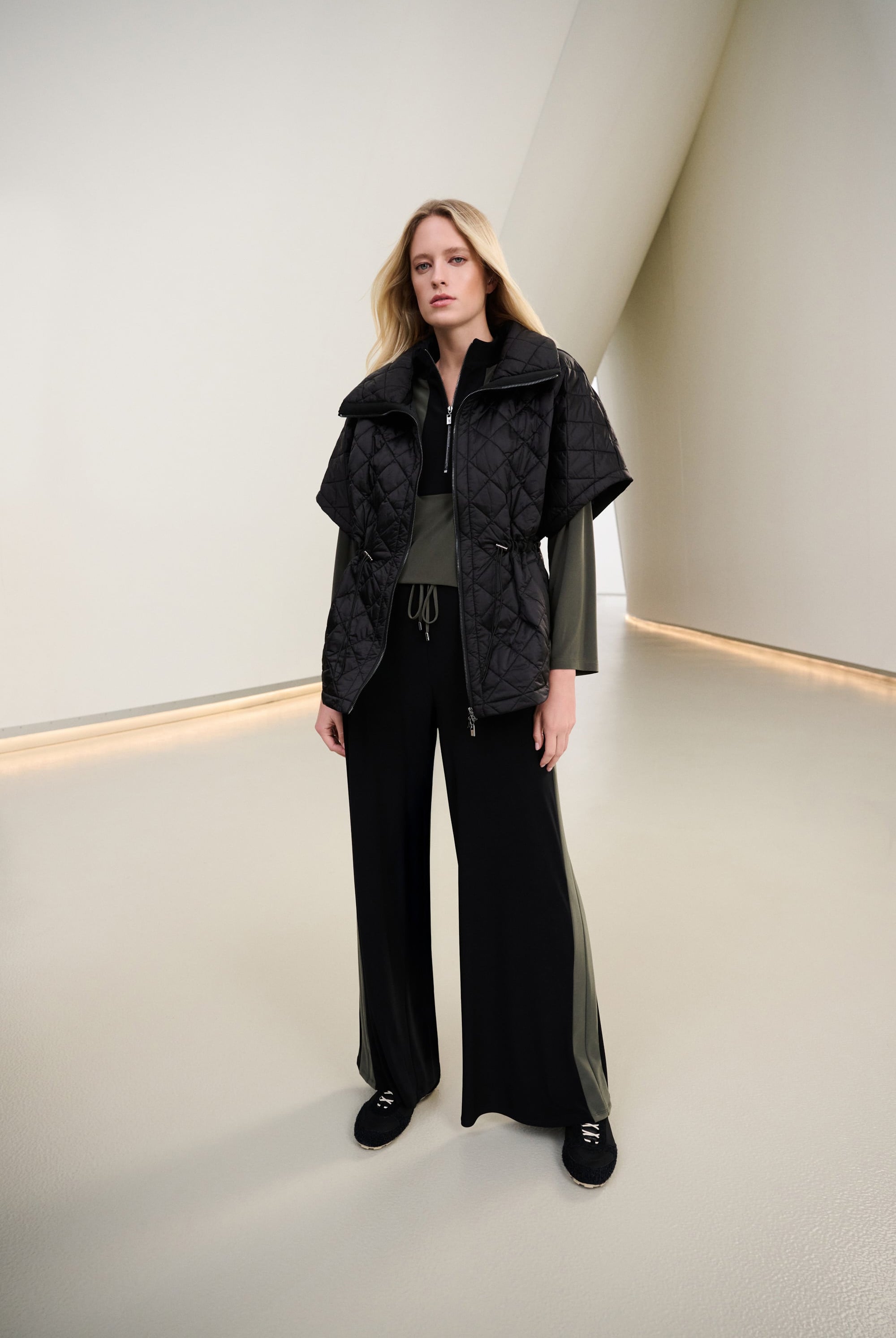 Quilted Nylon Shawl-Neck Boxy Vest