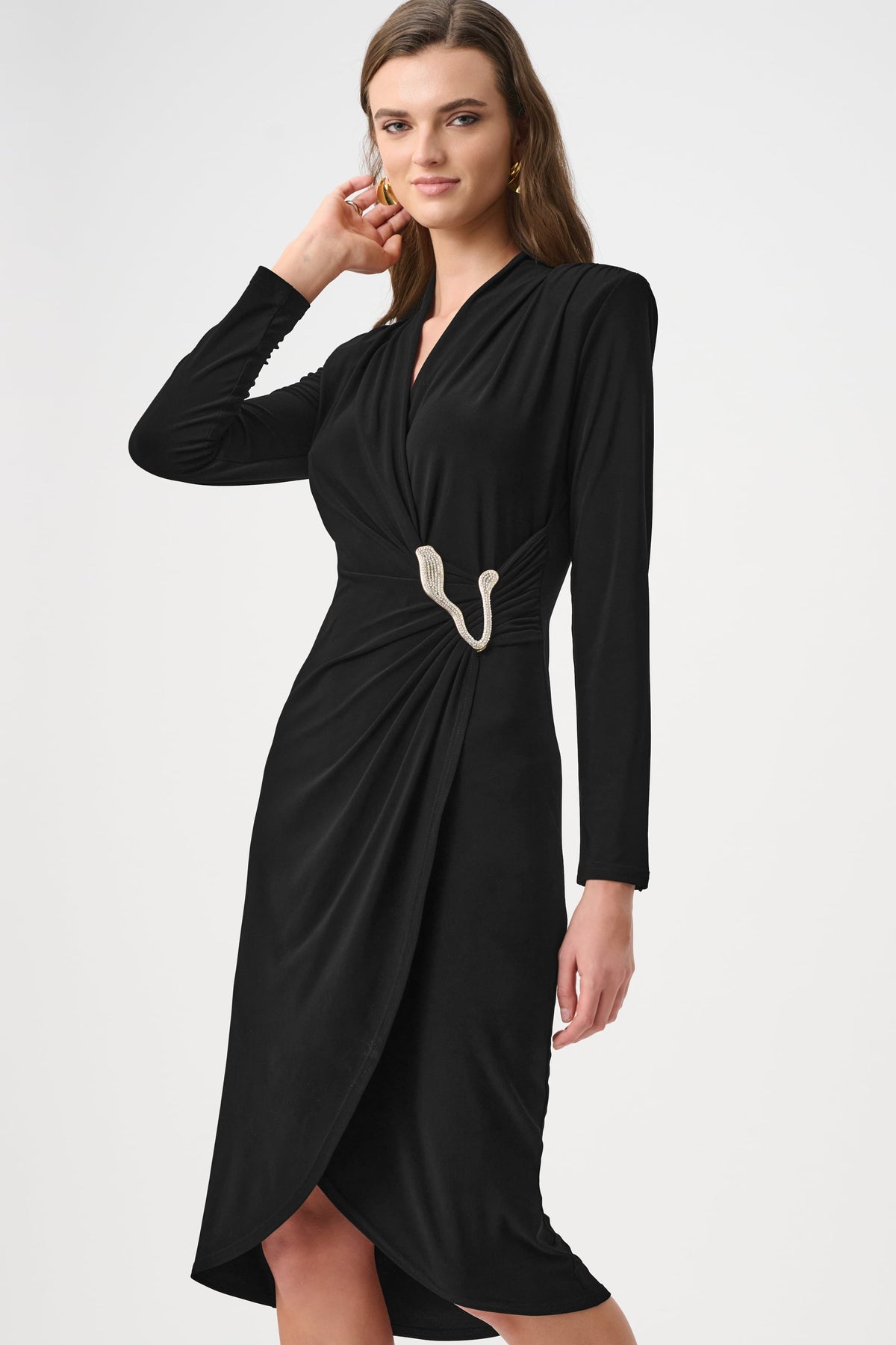 Joseph Ribkoff Signature | Silky Knit Sheath Wrap Dress-263709, Black