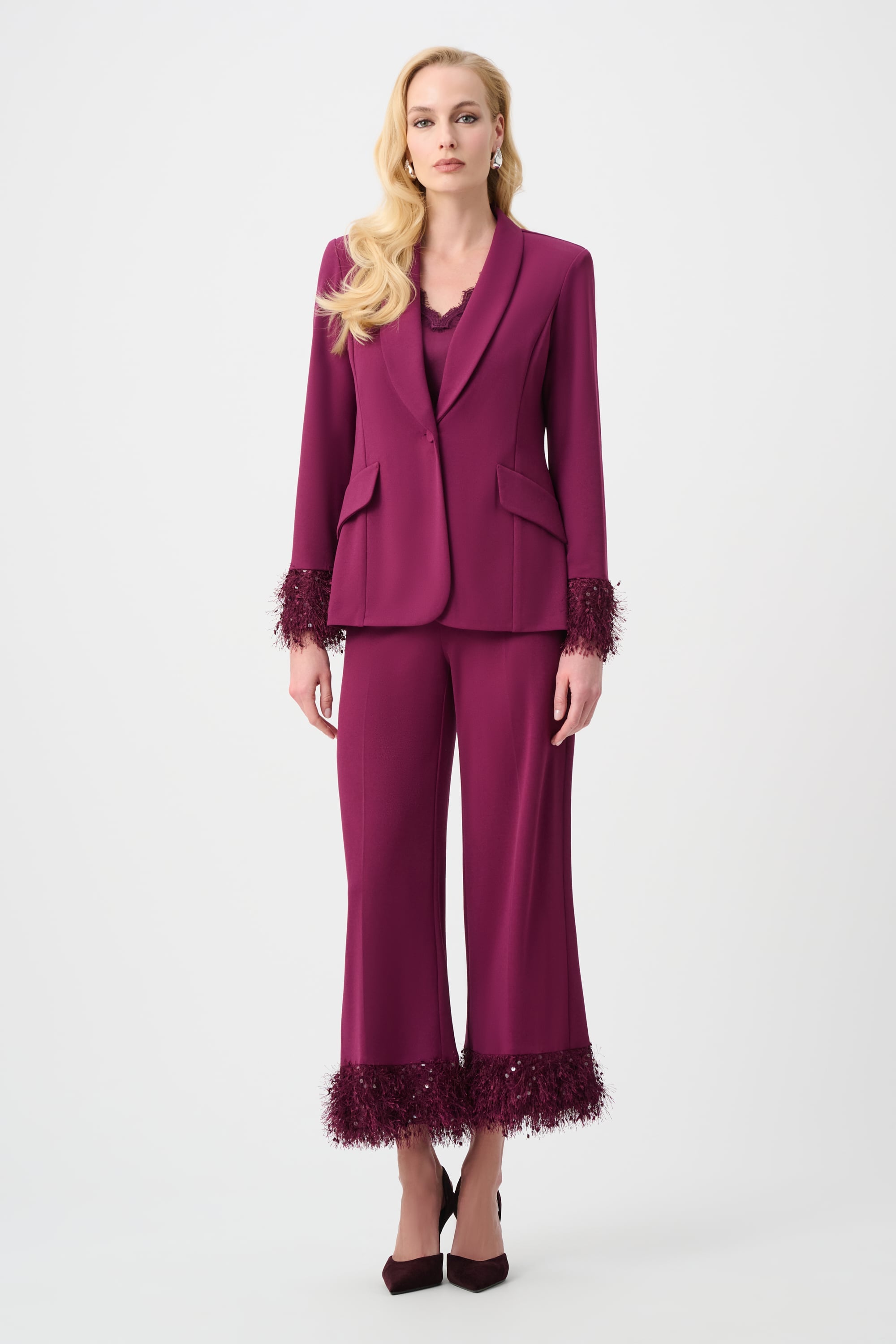 Signature | Scuba Crepe Fitted Blazer With Fringe