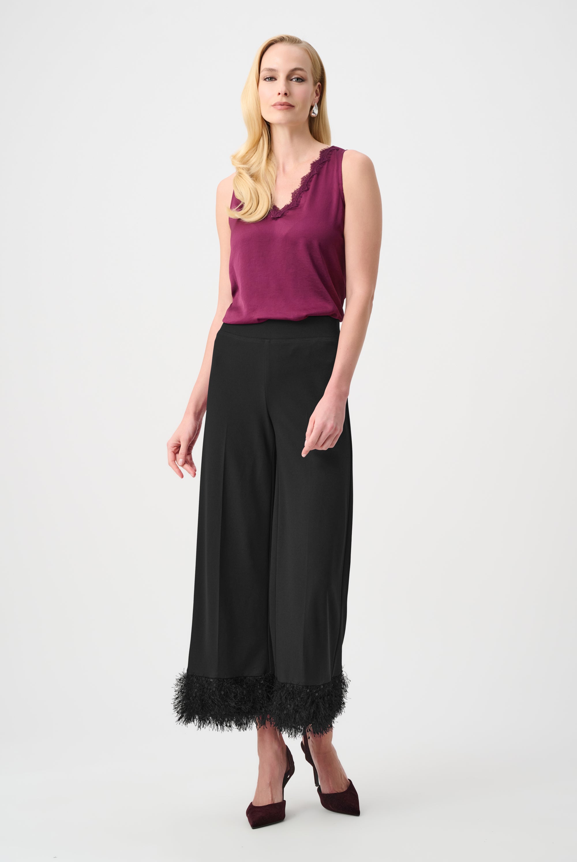 Signature | Scuba Crepe Wide Leg Pants With Fringe