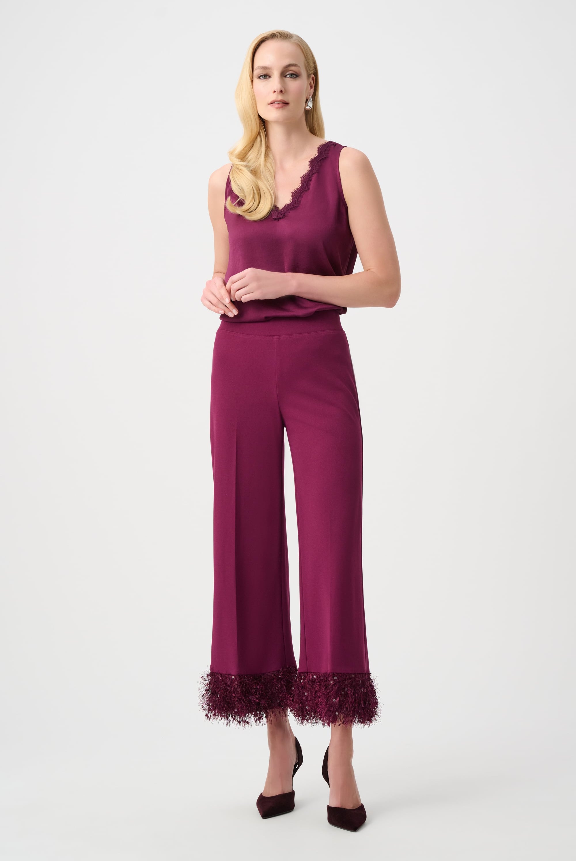 Signature | Scuba Crepe Wide Leg Pants With Fringe