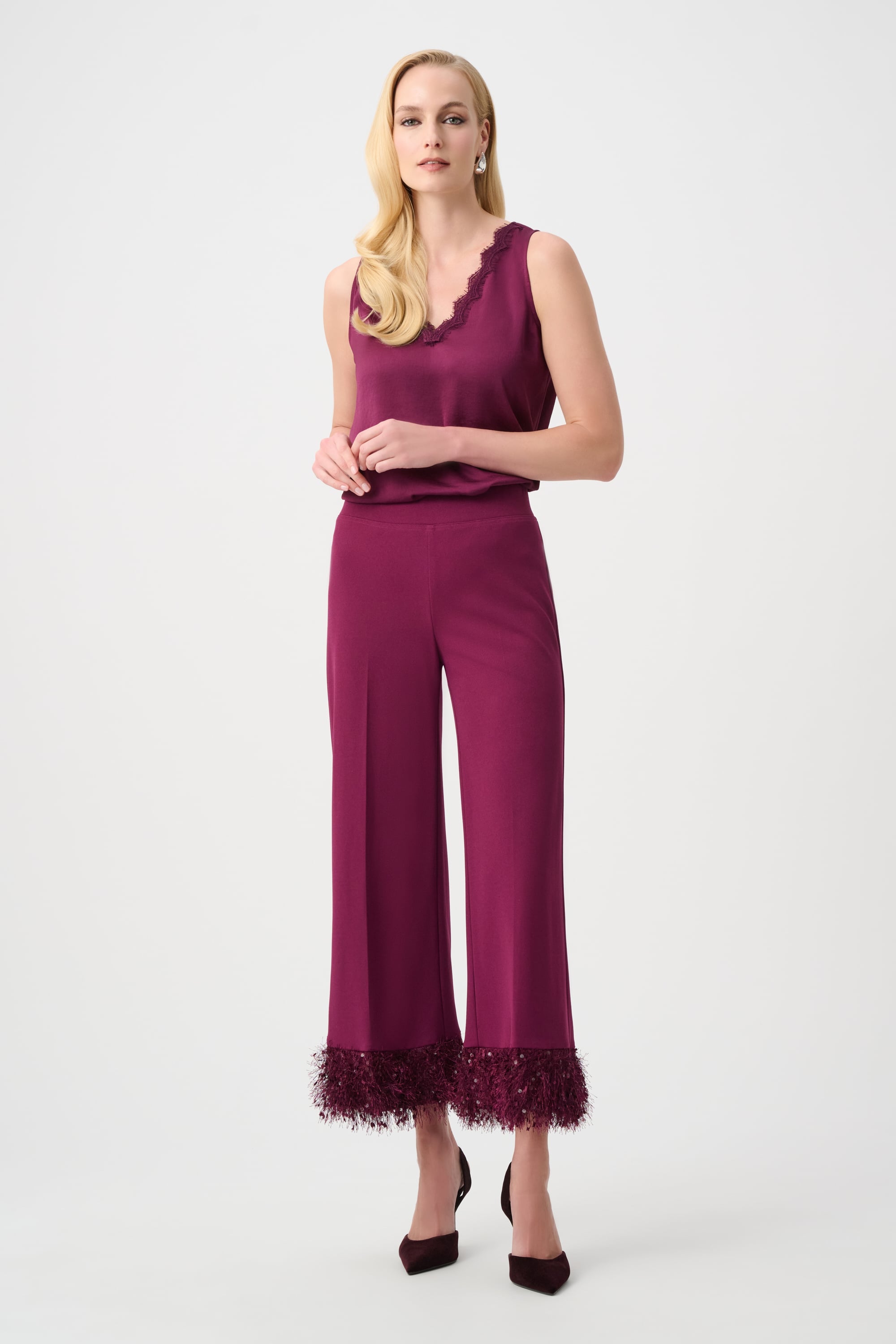 Signature | Scuba Crepe Wide Leg Pants With Fringe