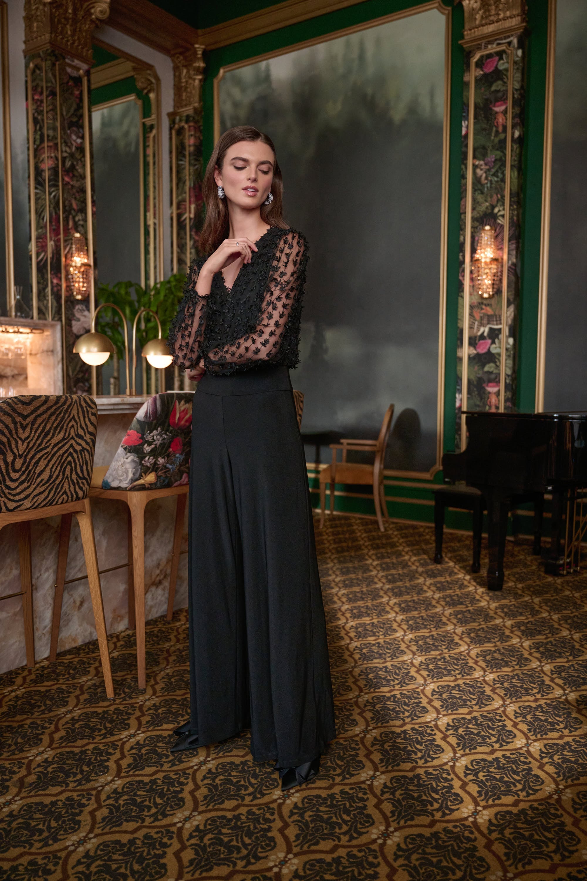 Signature | Silky Knit and Sheer Novelty Wide Leg Jumpsuit