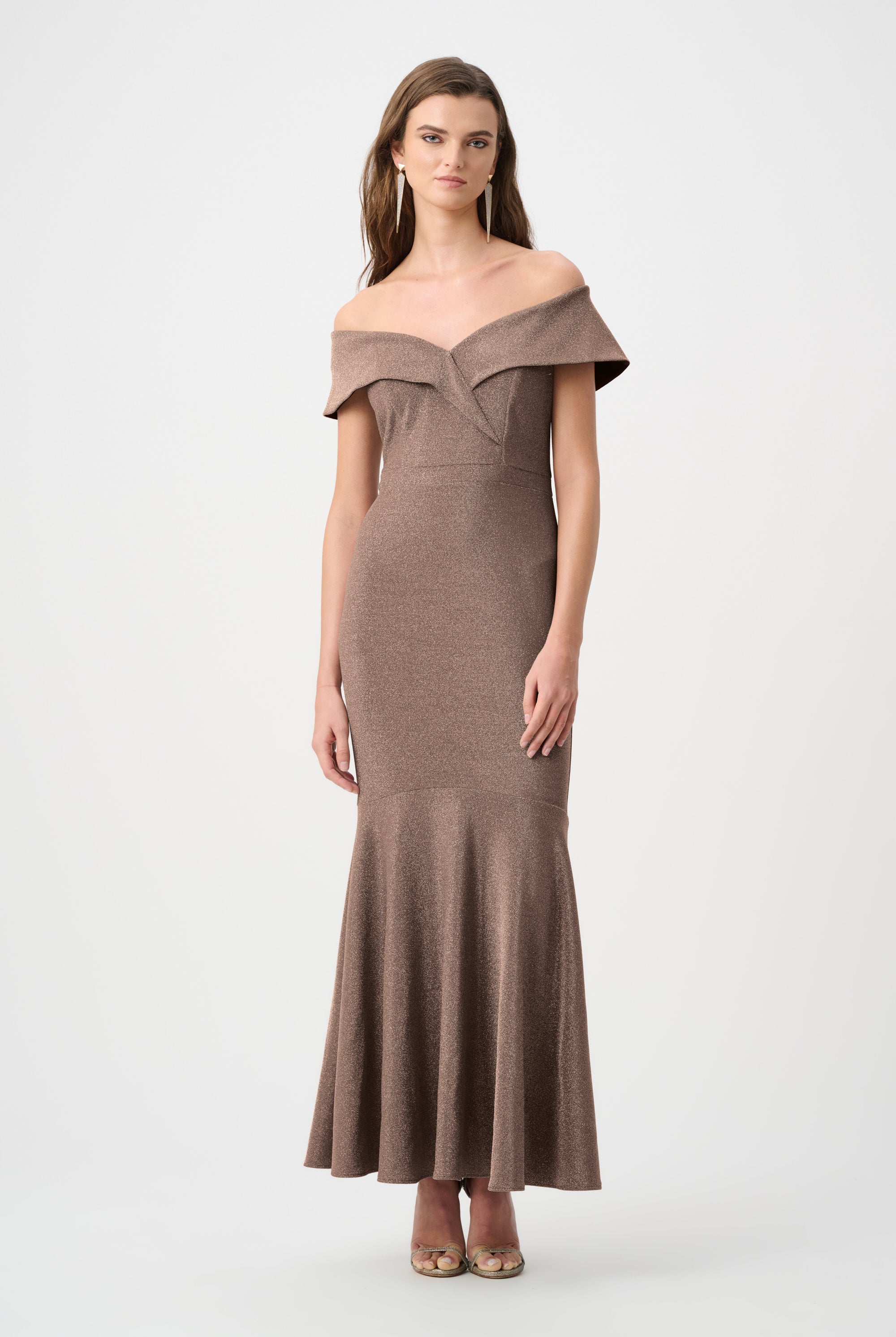 Signature | Sparkle Knit Off-Shoulder Trumpet Dress