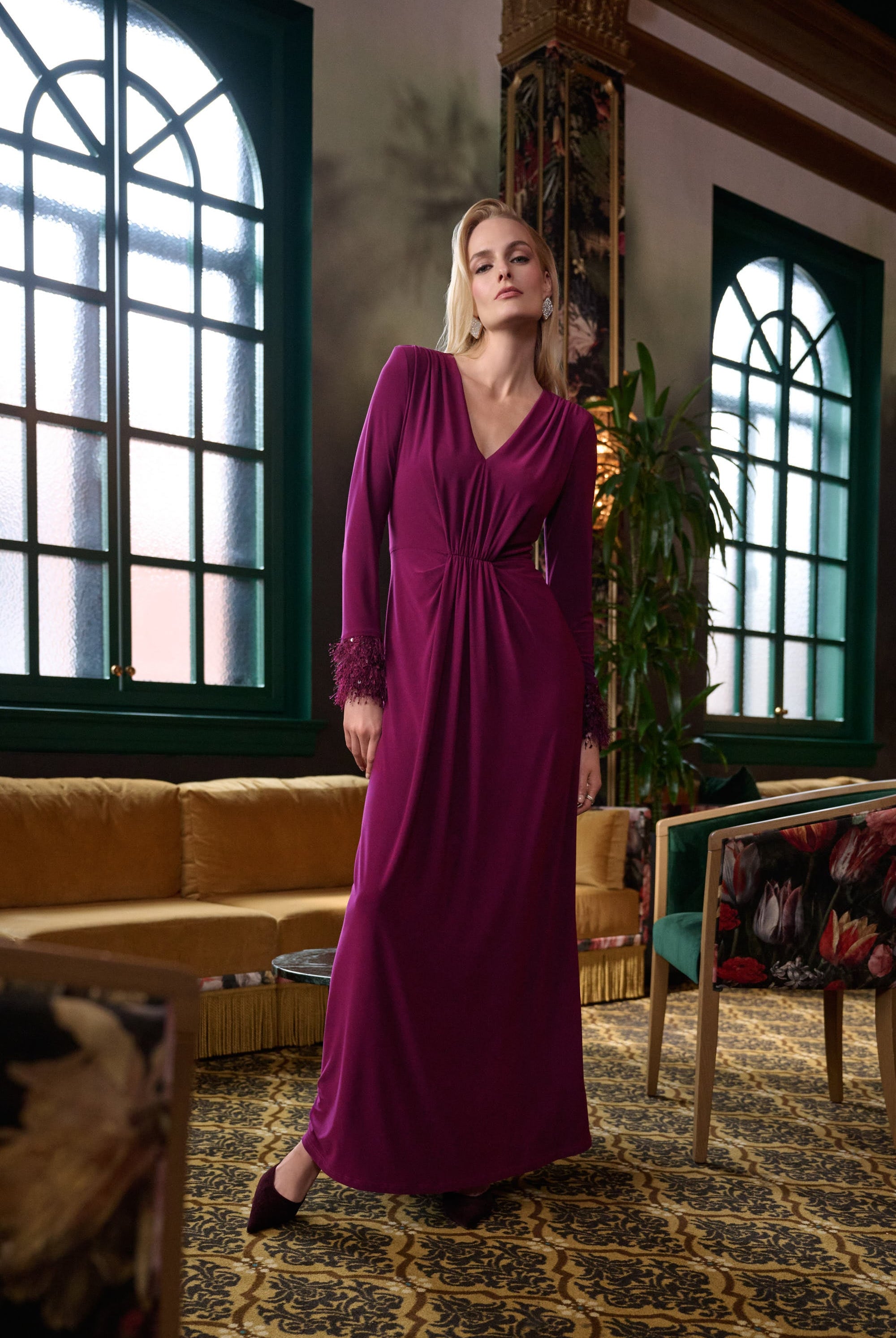Signature | Silky Knit Fitted Gown With Fringe