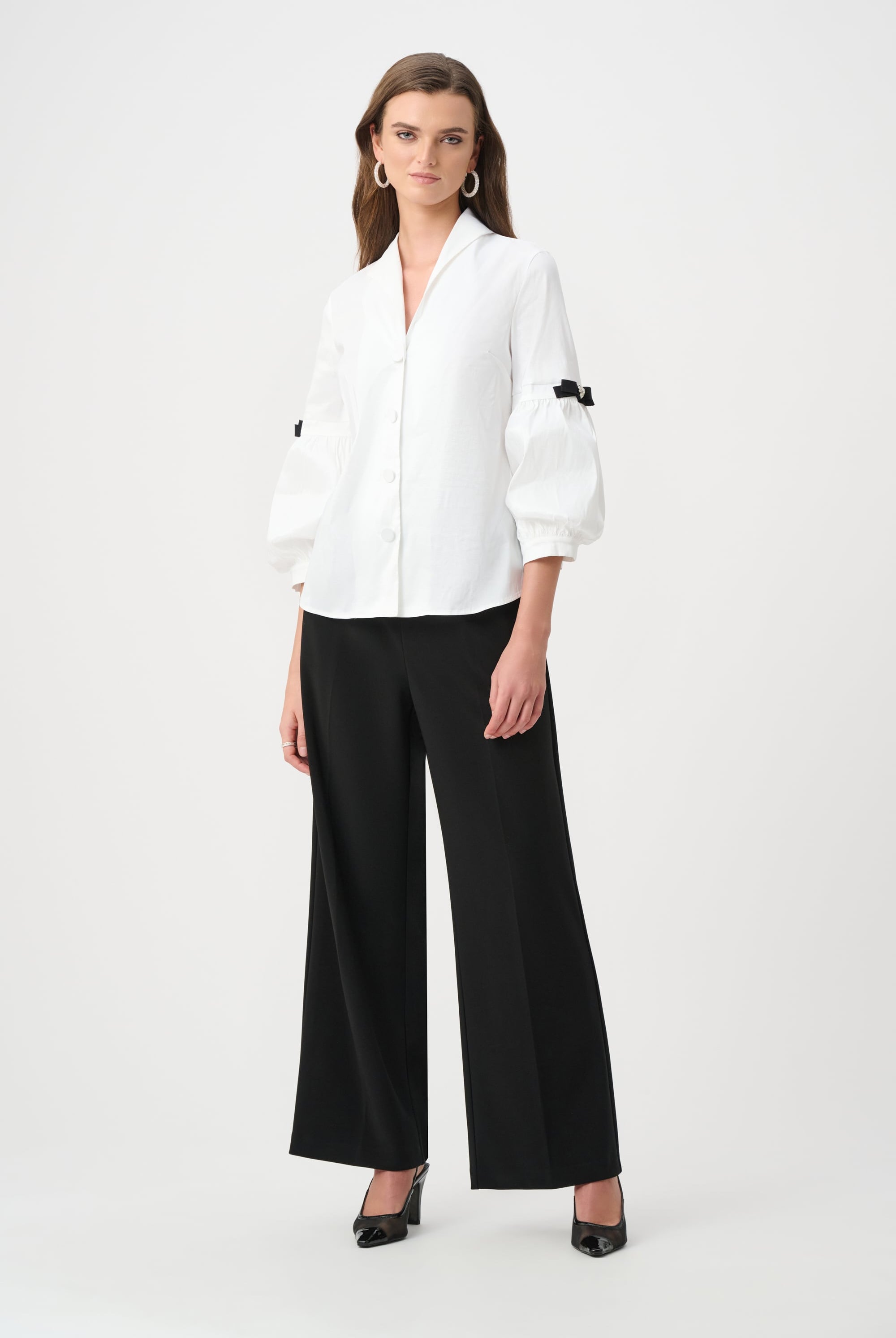 Signature | Stretch Taffeta Fitted Blouse With Rhinestone Buttons