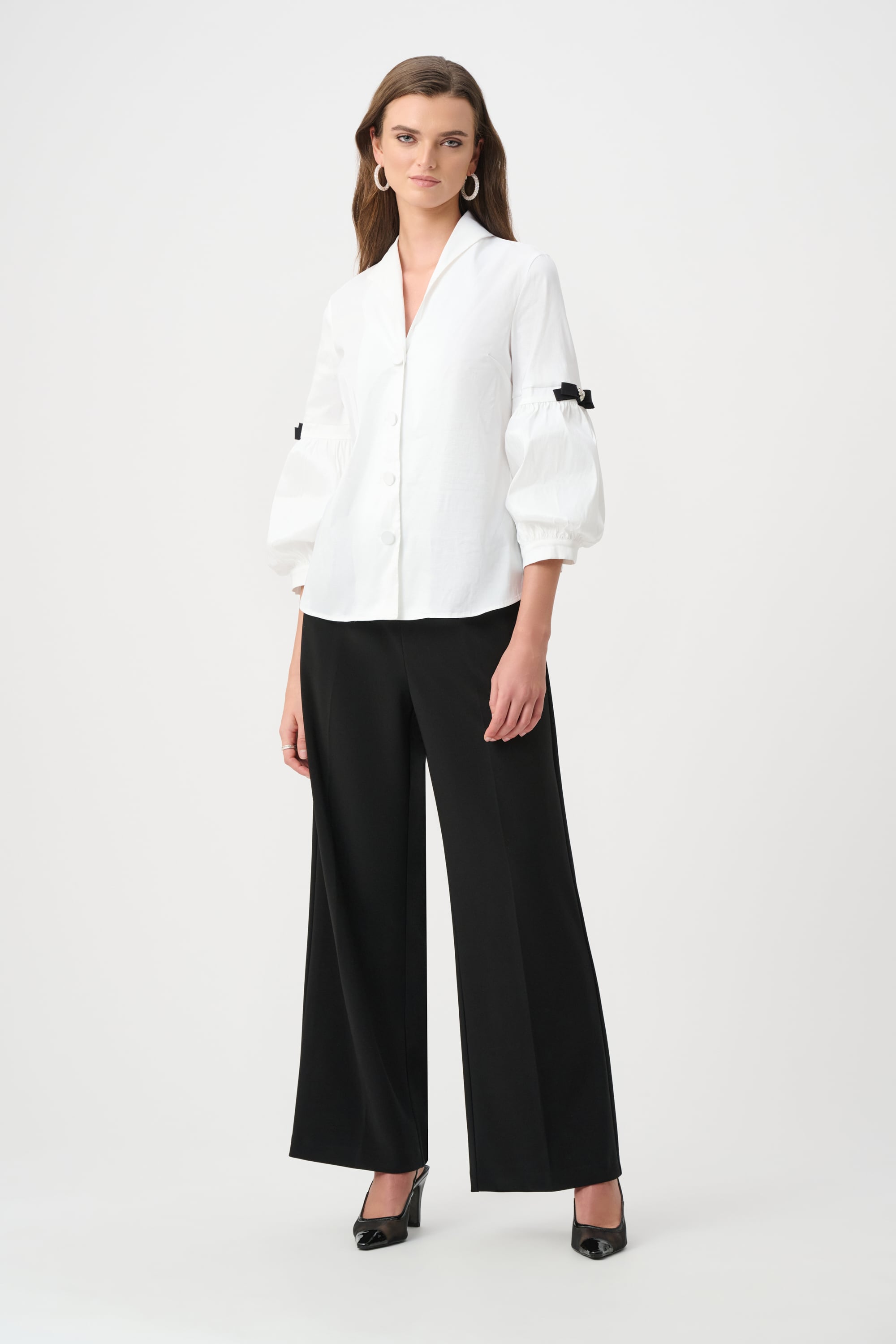 Signature | Stretch Taffeta Fitted Blouse With Rhinestone Buttons