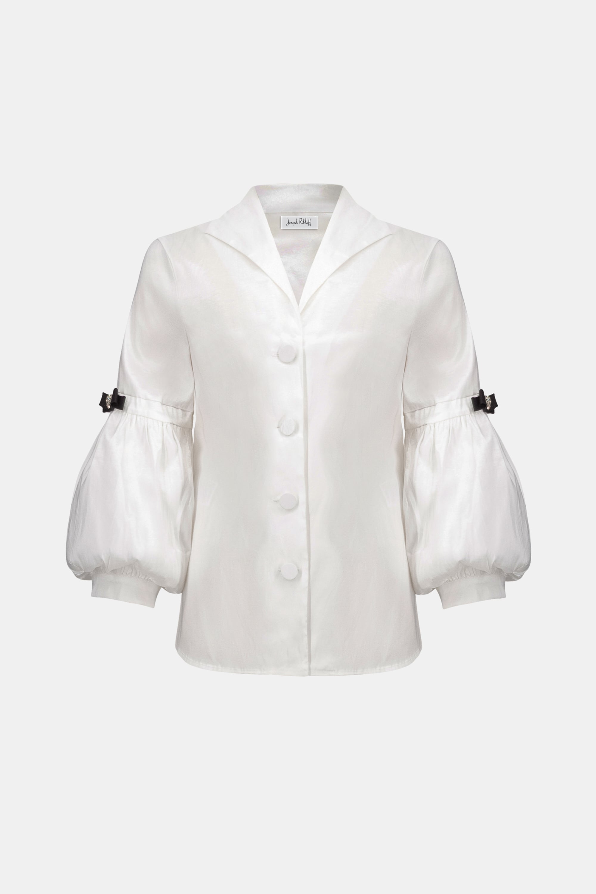 Signature | Stretch Taffeta Fitted Blouse With Rhinestone Buttons