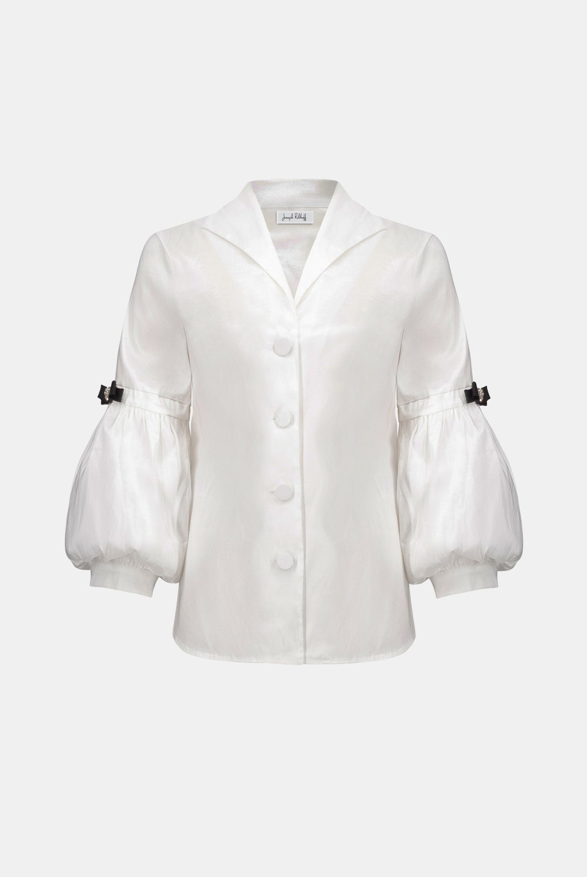 Joseph Ribkoff Signature | Stretch Taffeta Fitted Blouse With Rhinestone Buttons-263744, Vanilla