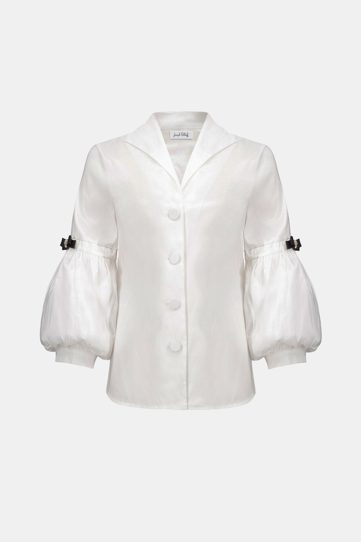 Joseph Ribkoff Signature | Stretch Taffeta Fitted Blouse With Rhinestone Buttons-263744, Vanilla