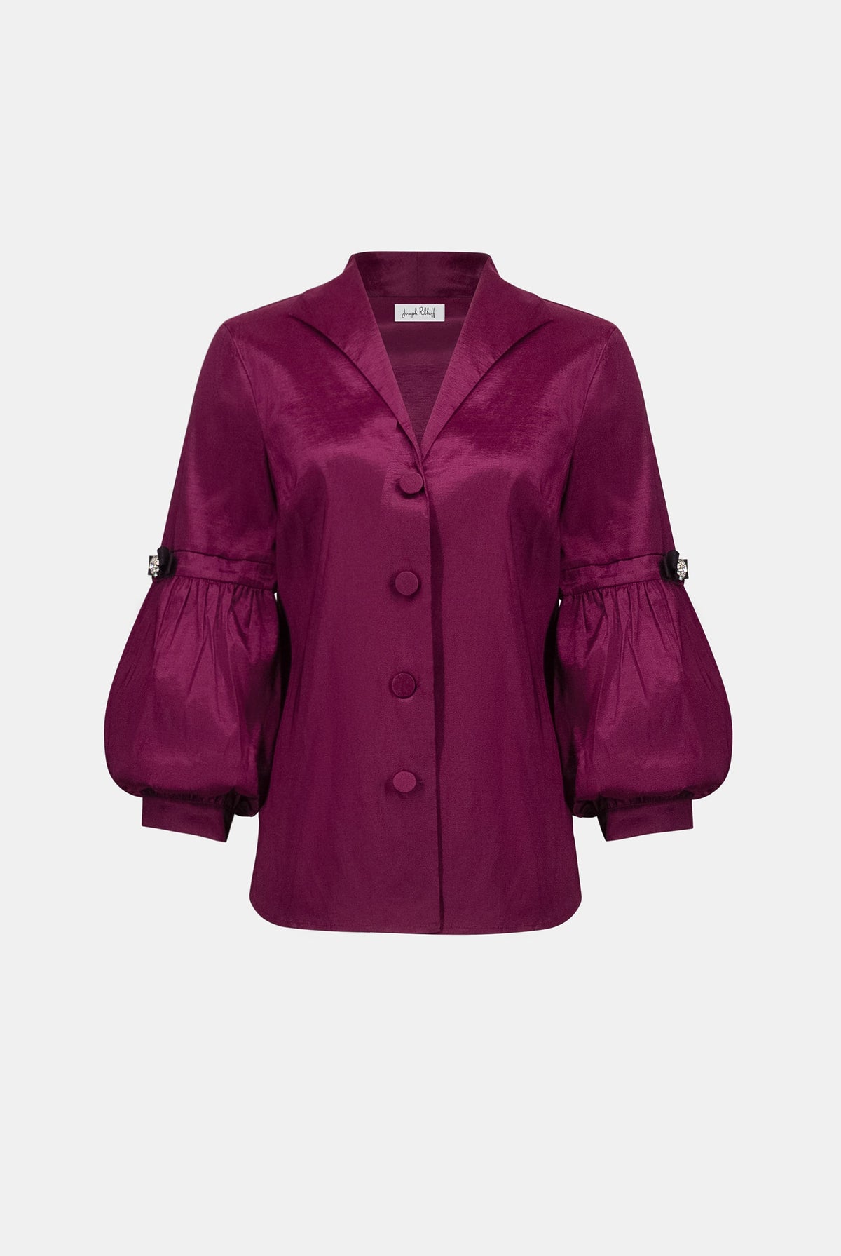 Joseph Ribkoff Signature | Stretch Taffeta Fitted Blouse With Rhinestone Buttons-263744, Berry Burst